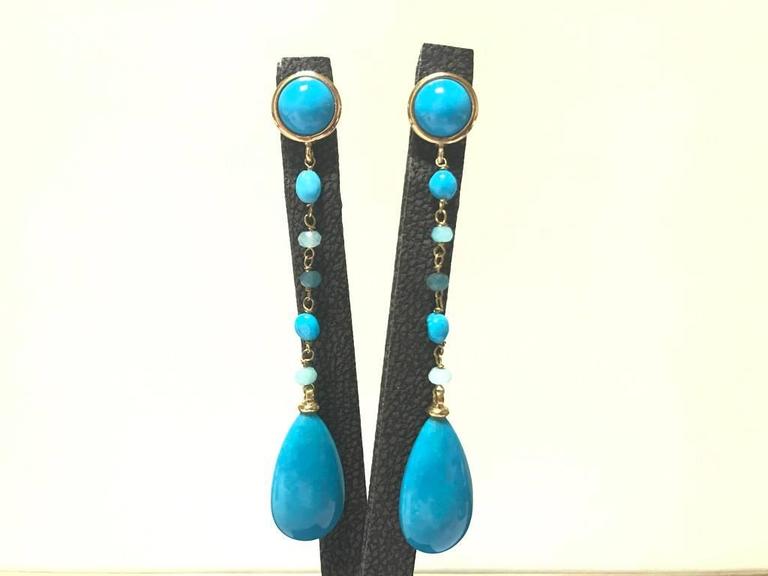 Turquoise and Amazonite Yellow Gold Earrings at 1stDibs