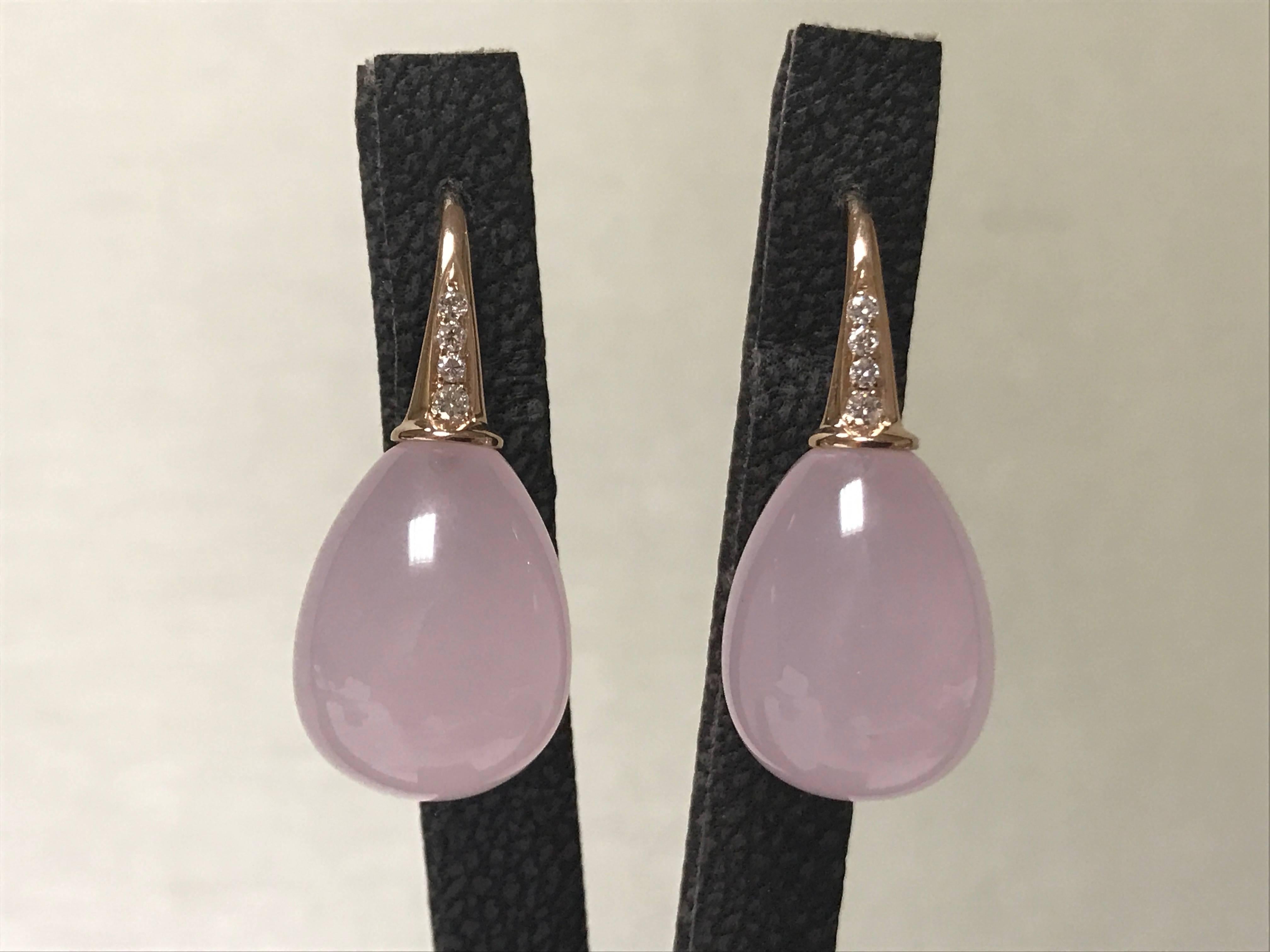 Pink Quartz and Diamonds Pink Gold Drop Earrings
Pink Gold 18 Carat 
Diamonds 0.12 Carat