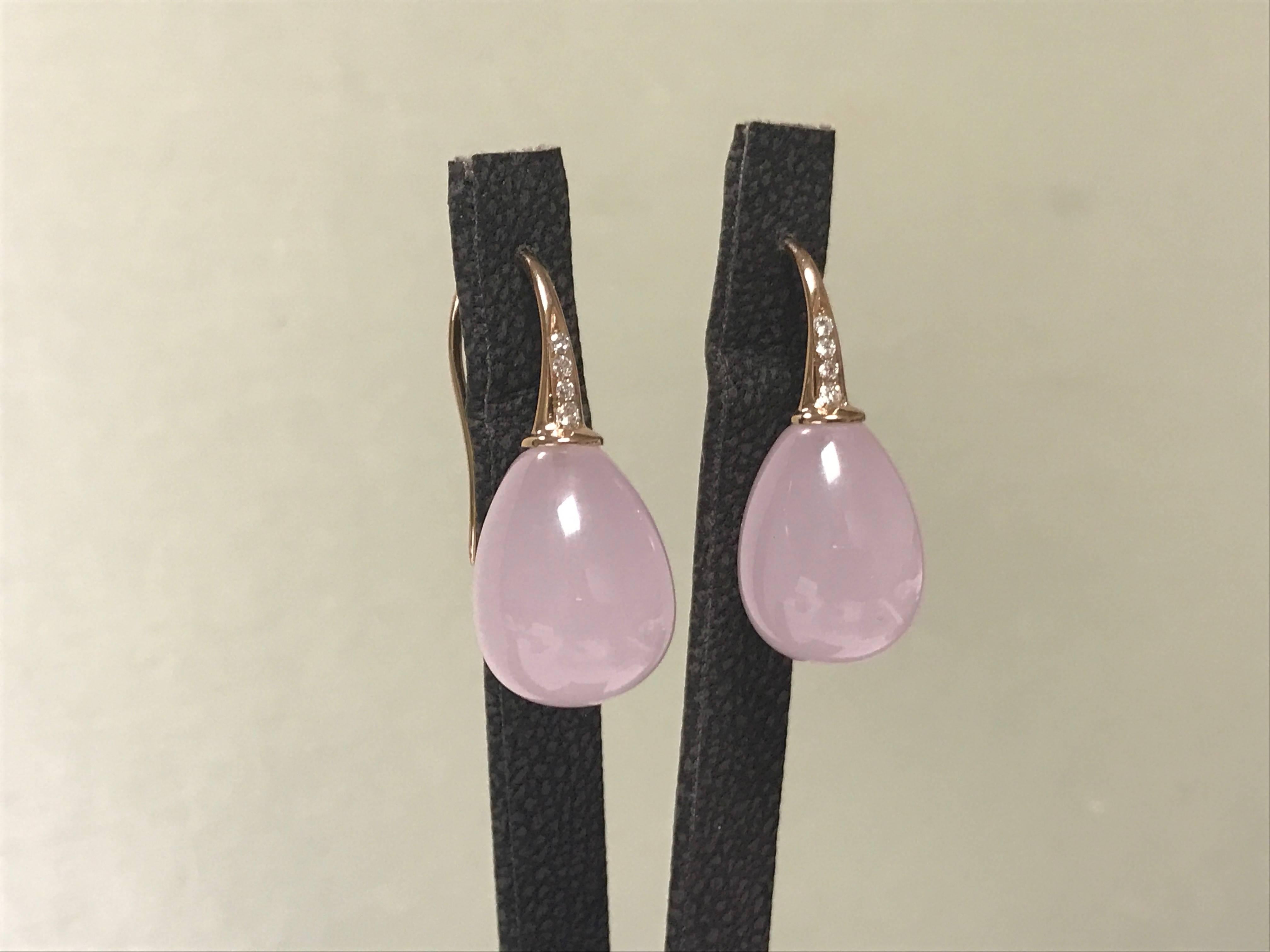 Women's Pink Quartz and Diamonds Pink Gold Drop Earrings