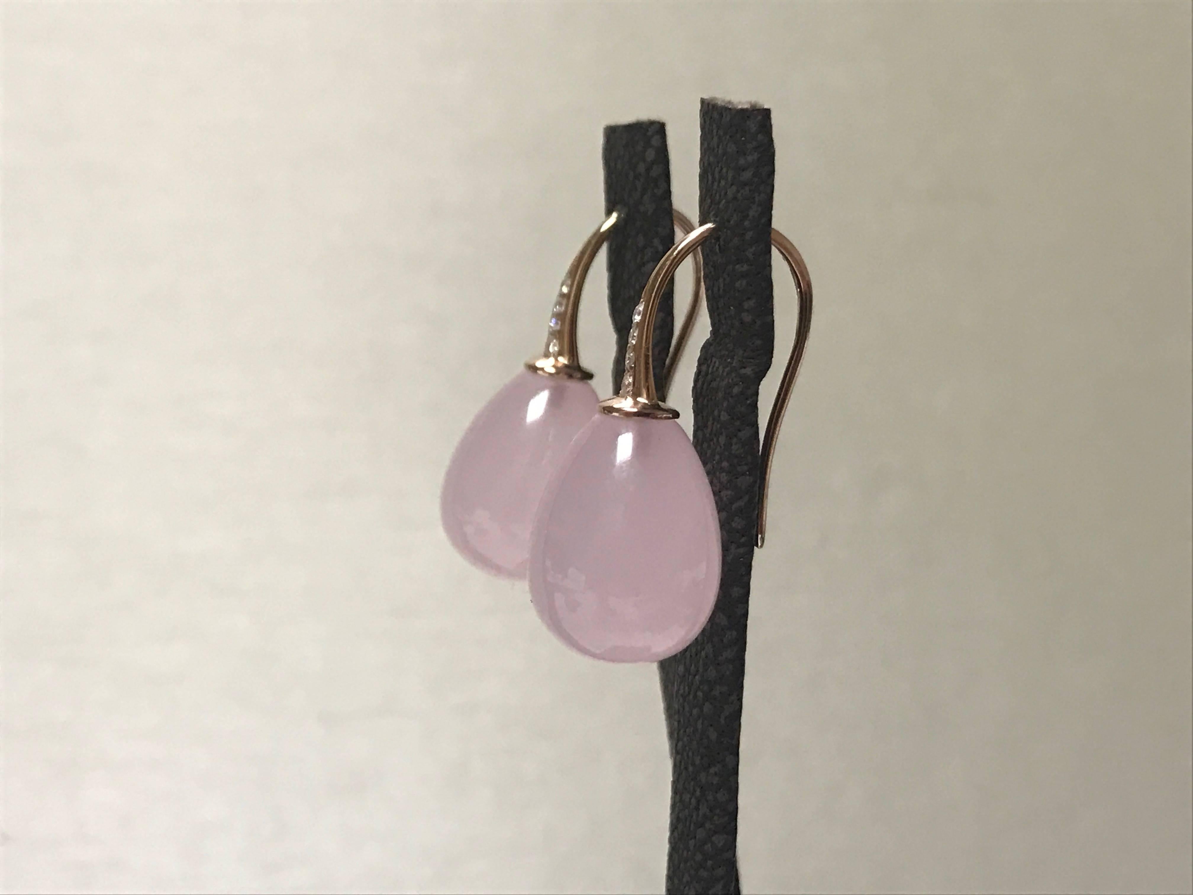 Pink Quartz and Diamonds Pink Gold Drop Earrings 1