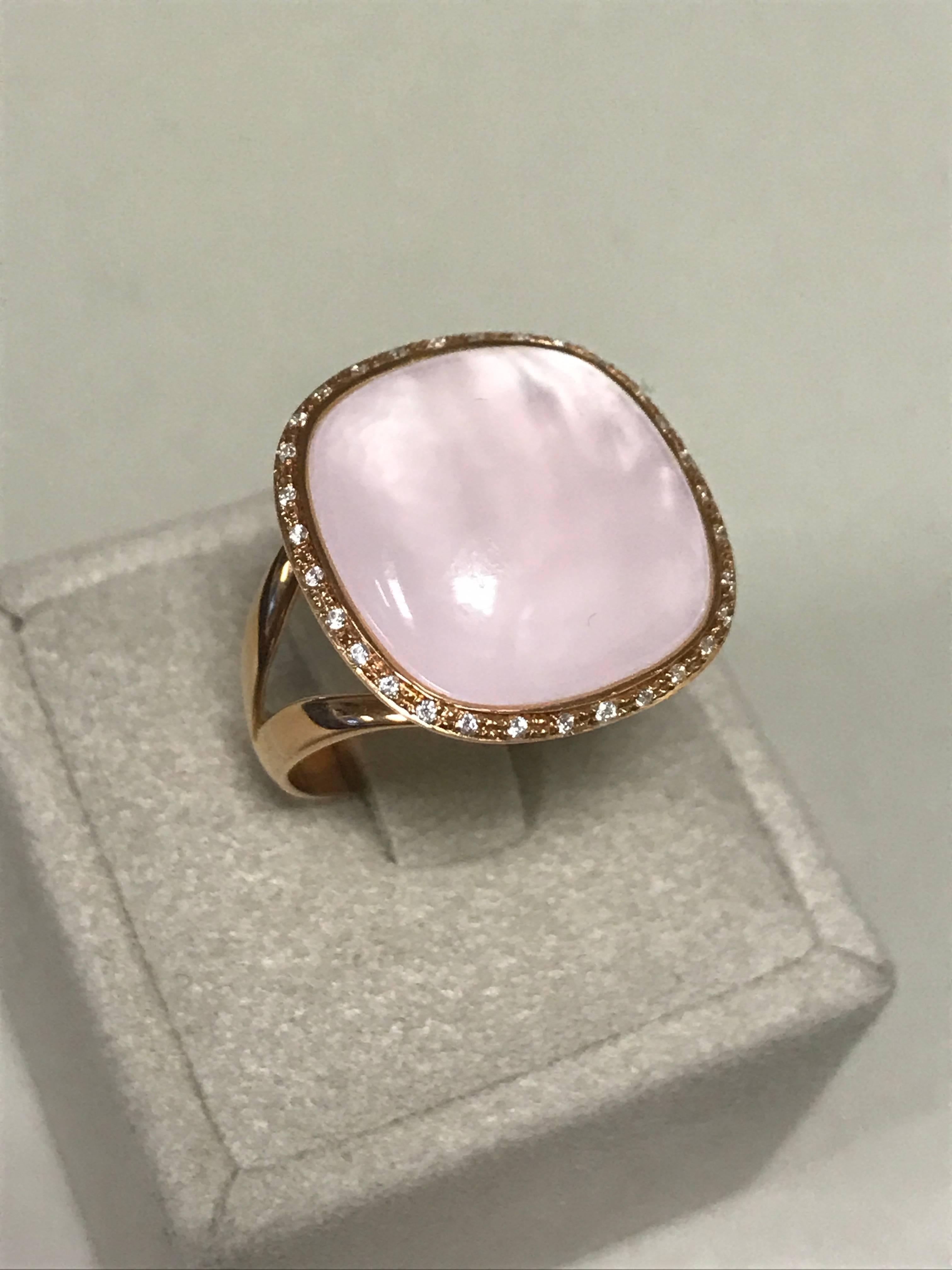 Pink Quartz and Diamonds Pink Gold Ring In New Condition In Vannes, FR