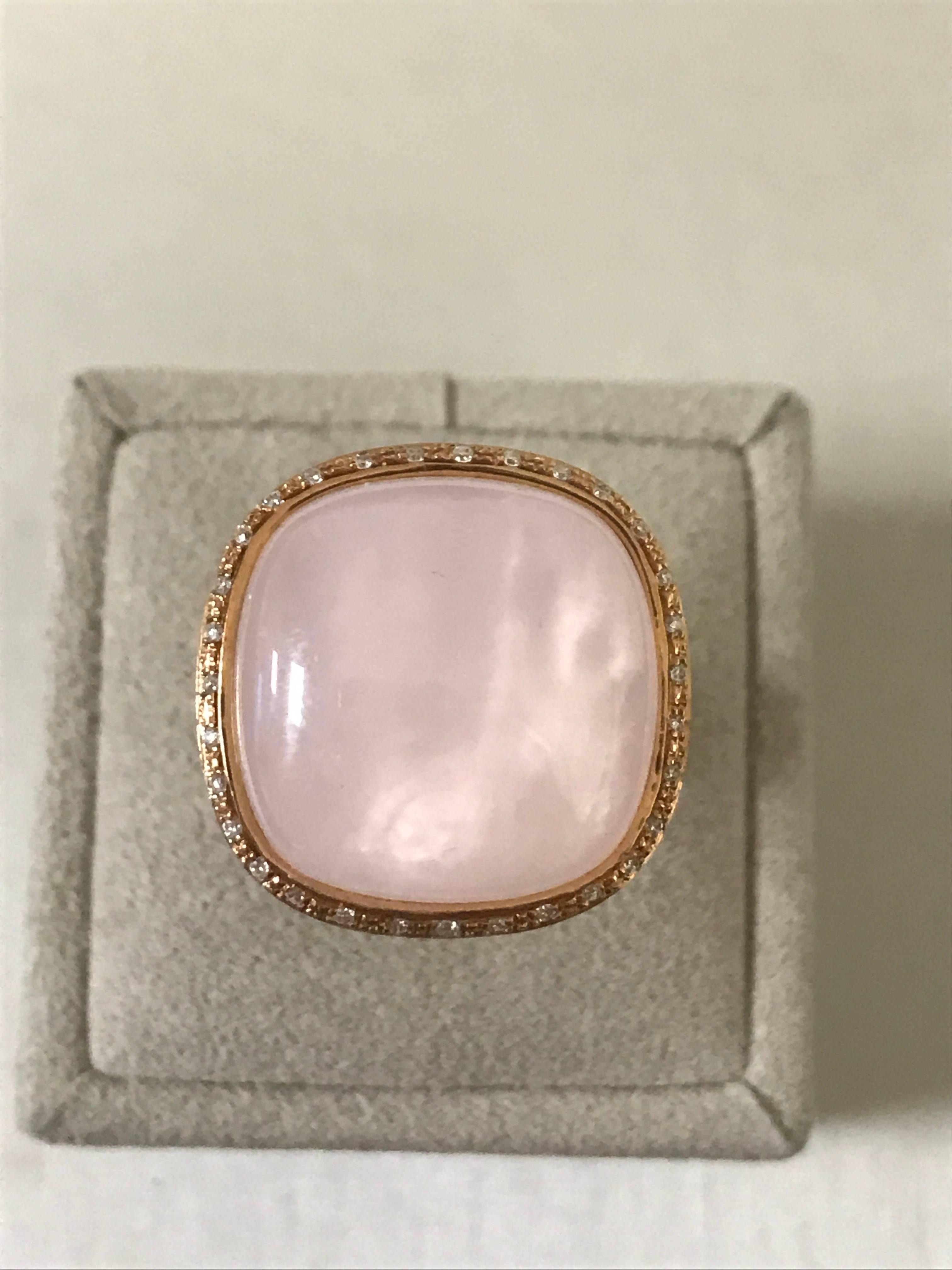 Pink Quartz and Diamonds Pink Gold Ring 3