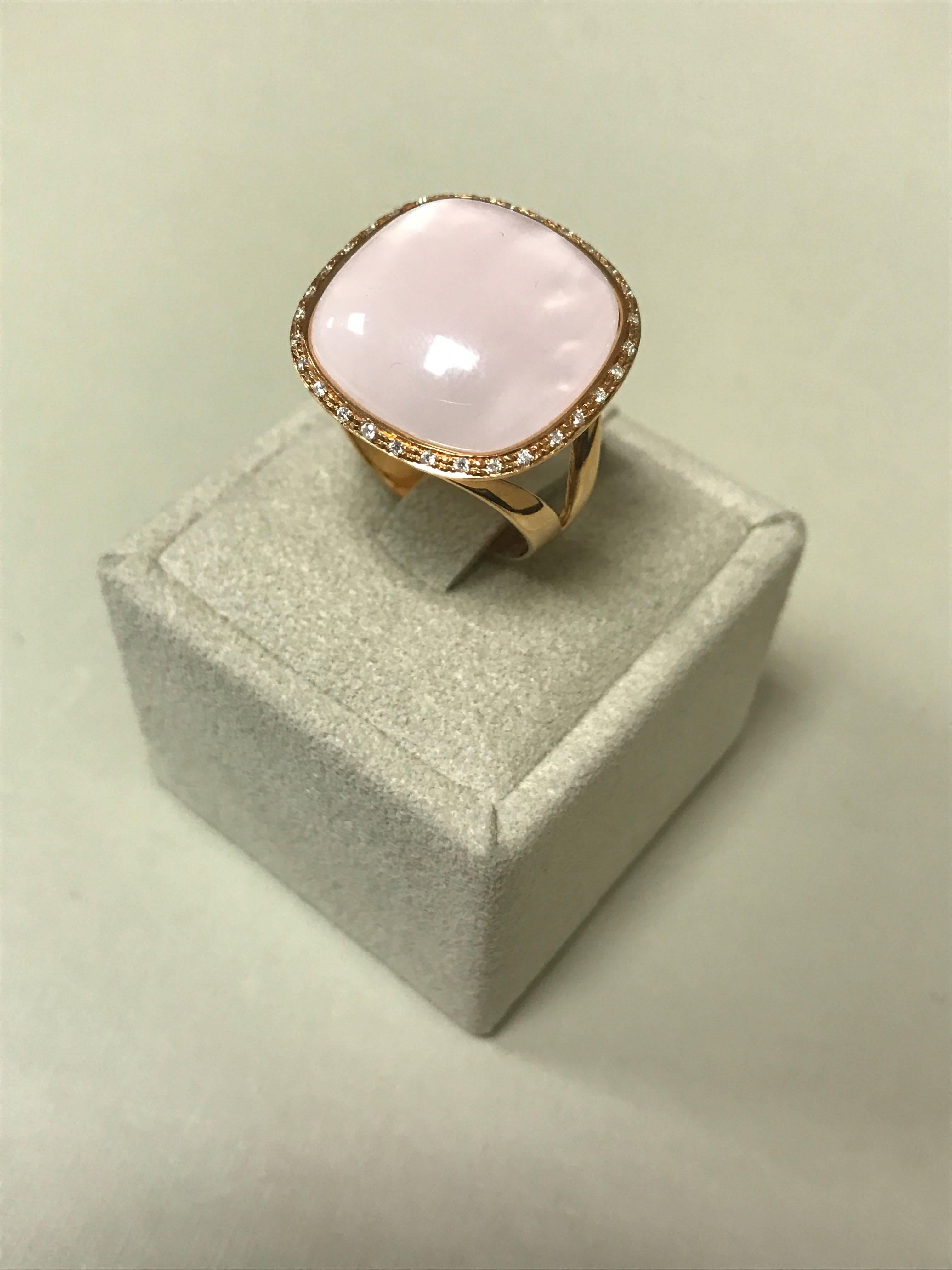 Women's Pink Quartz and Diamonds Pink Gold Ring