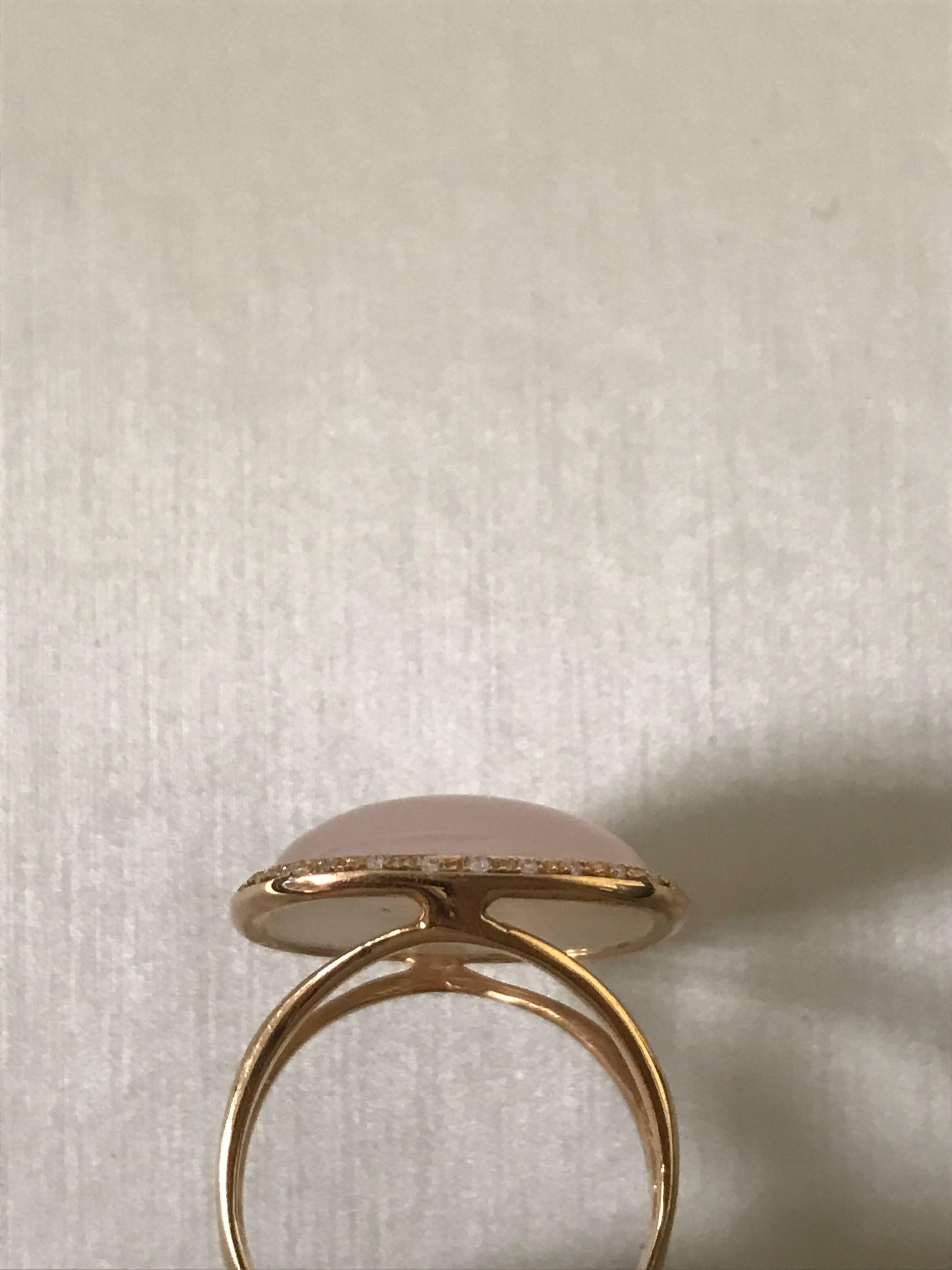 Pink Quartz and Diamonds Pink Gold Ring 1