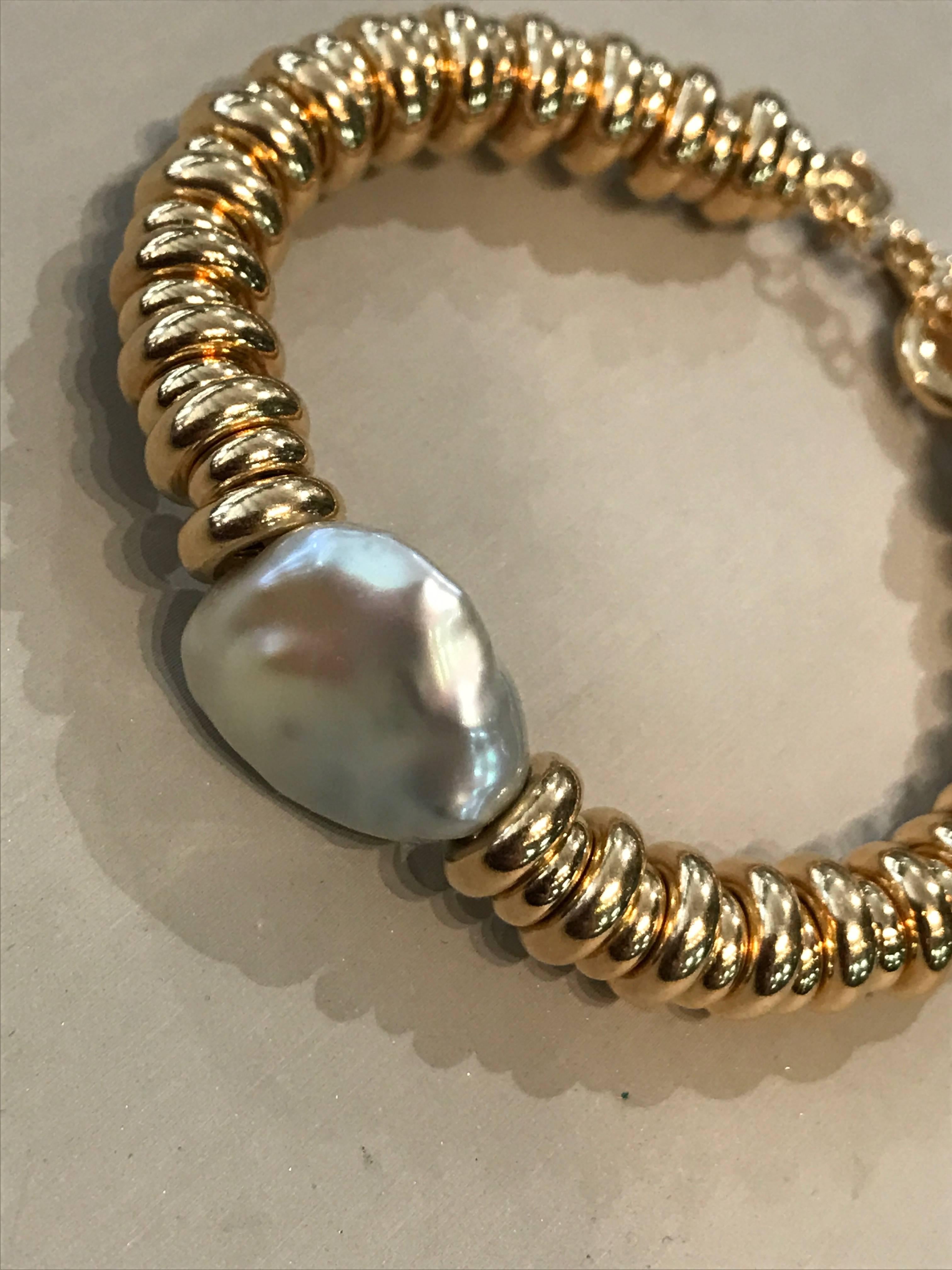 Women's Yellow Silver and Baroque Pearl Bracelet