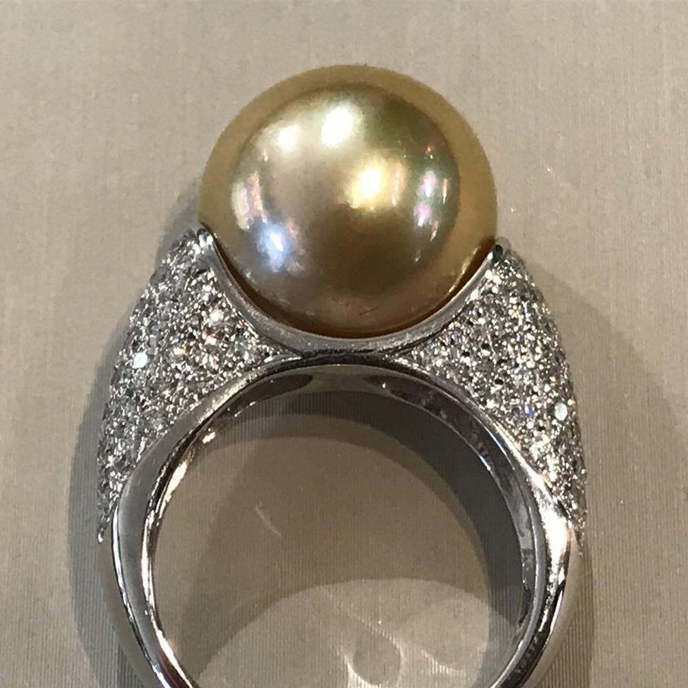 Modern Cultured Pearl and White Gold Ring