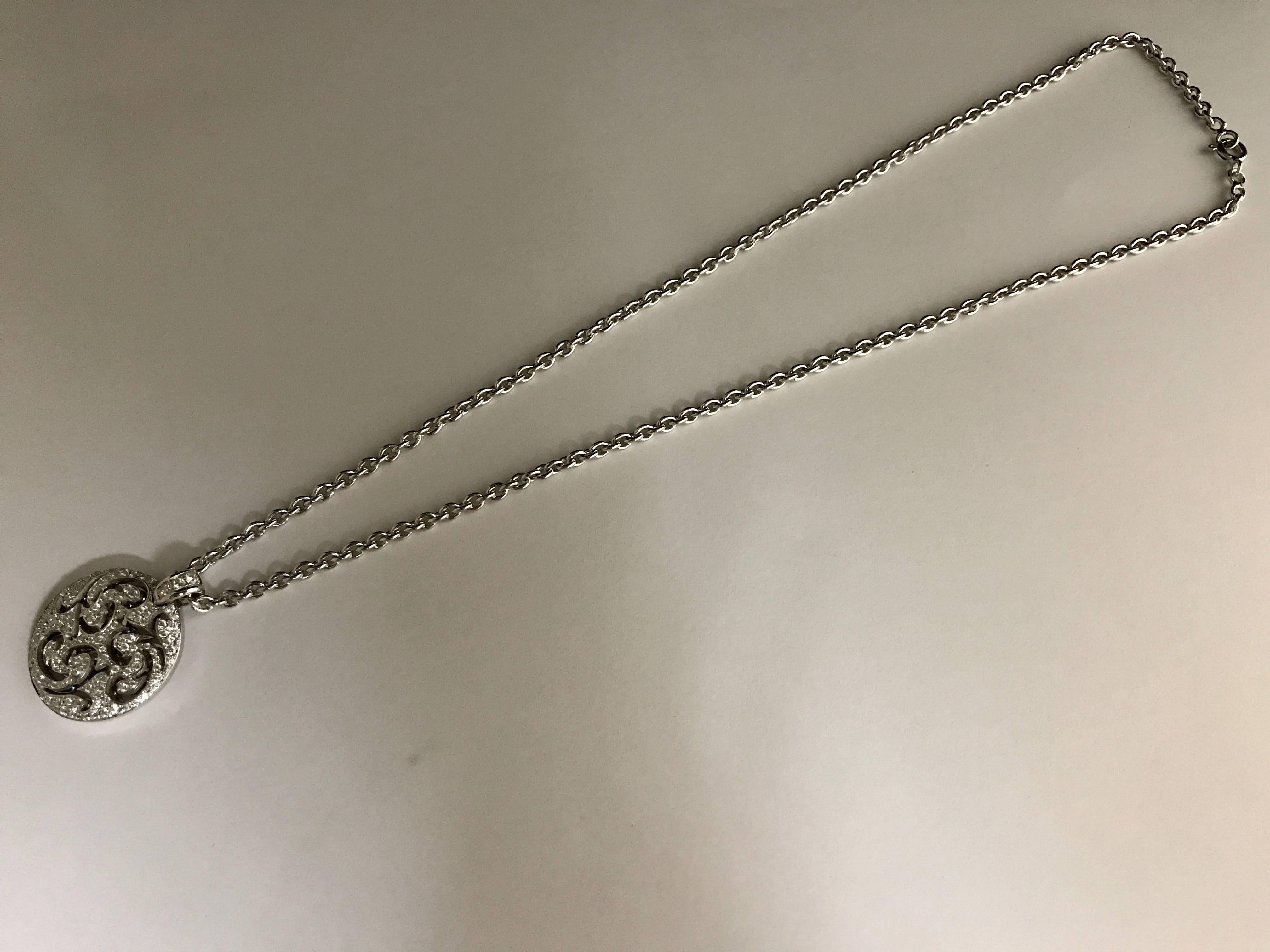Diamonds Palladium Gold and White Gold Chain Pendant Necklace In New Condition In Vannes, FR