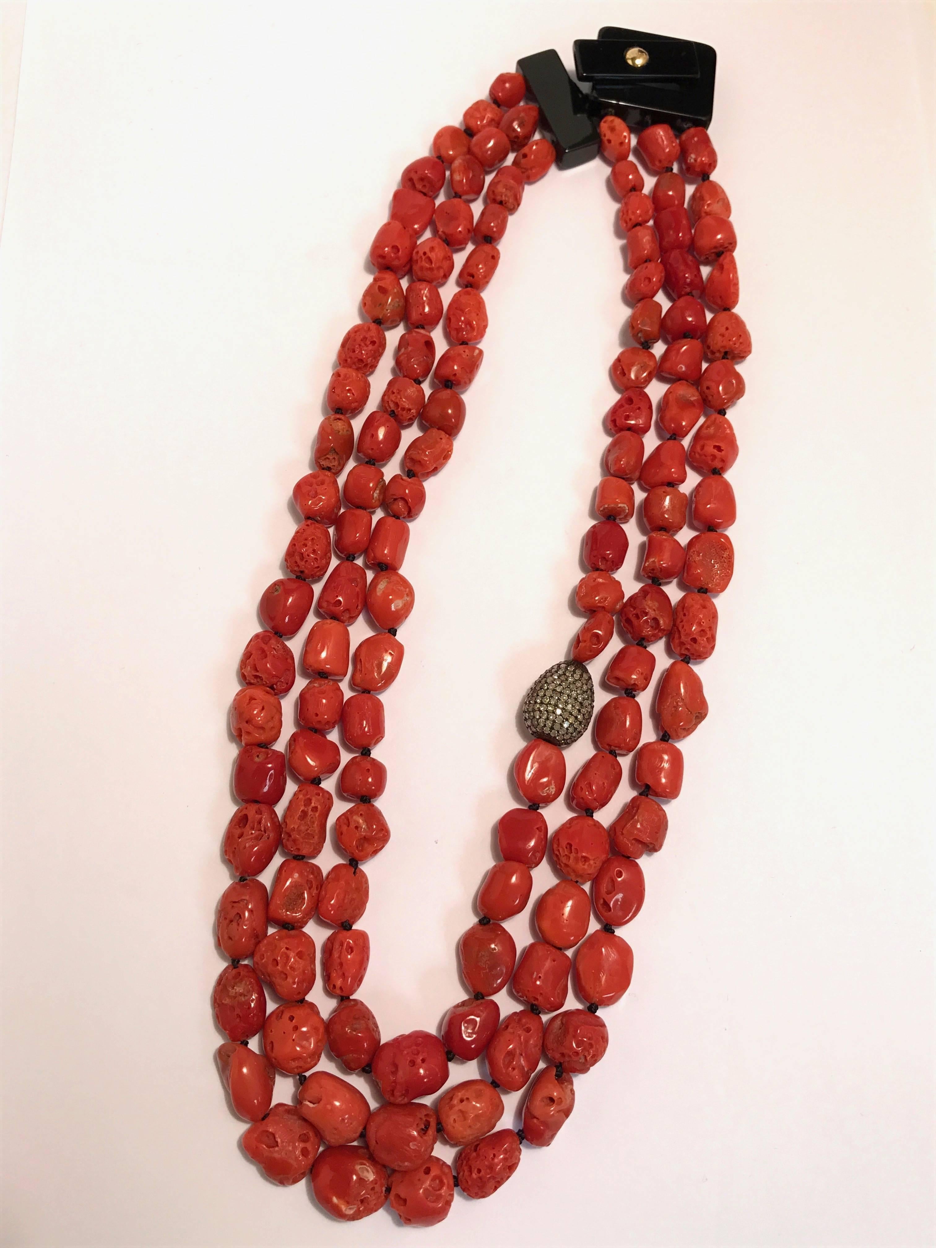 Coral Brown Diamonds and Bakelite Necklace 2