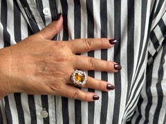 7.33 Carat Radiant Cut Citrine Diamond Ring in 18 Karat Yellow and White Gold
