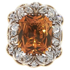 7.33 Carat Radiant Cut Citrine Diamond Ring in 18 Karat Yellow and White Gold
