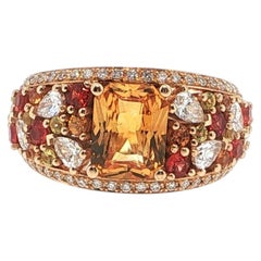 Cocktailring aus 18 Karat Roségold mit orangefarbenen, mehrfarbigen Saphiren und Diamanten