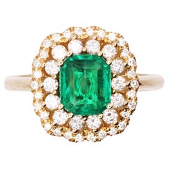18K Yellow Gold 1.86 Carat Natural Emerald and Diamond Cocktail Ring