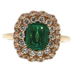 18K Yellow Gold 1.86 Carat Natural Emerald and Diamond Cocktail Ring
