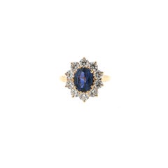 18K Yellow Gold 2.22 Carat Natural Royal Blue Sapphire as Diamond Cocktail Ring