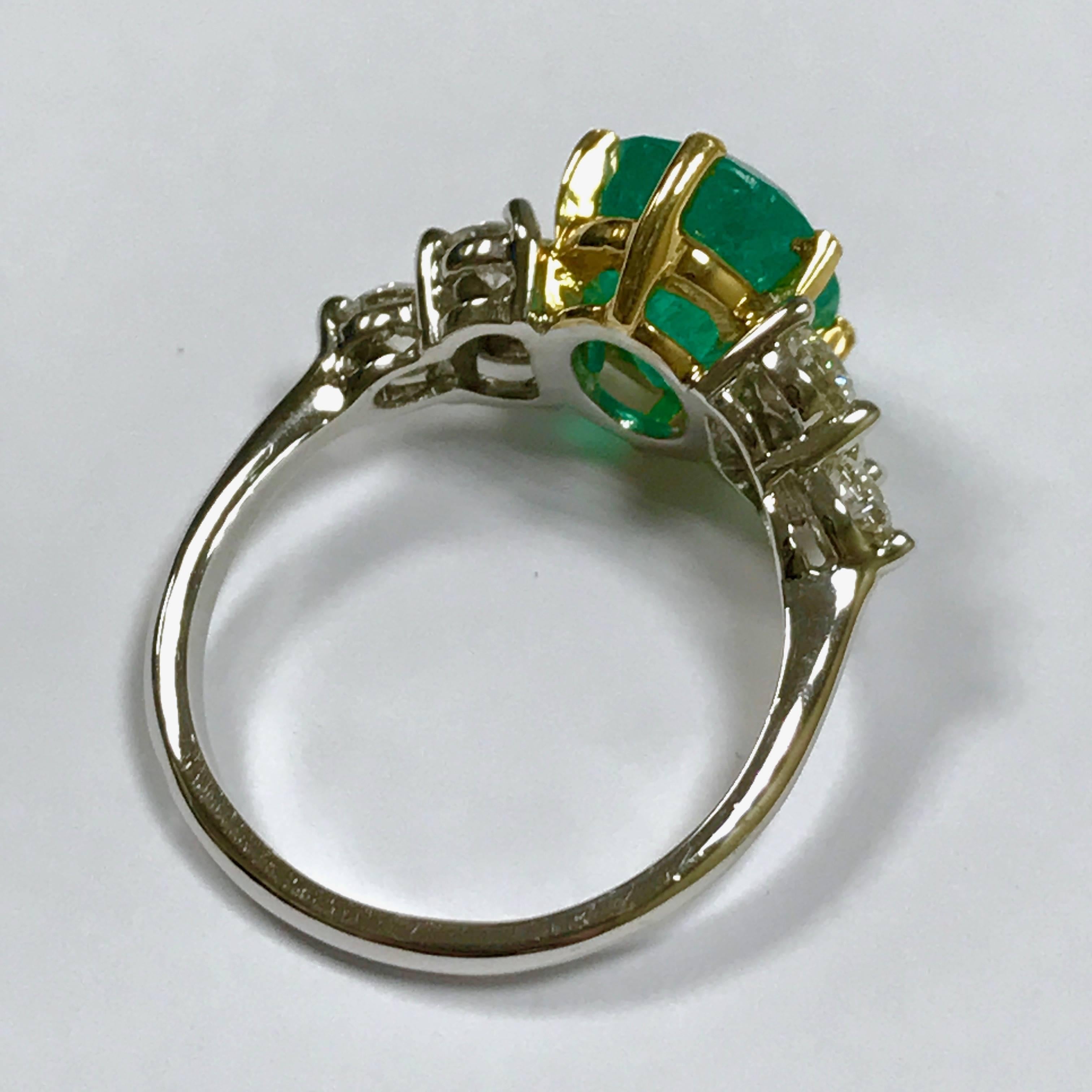 Women's Emerald and Diamonds White and Yellow Gold