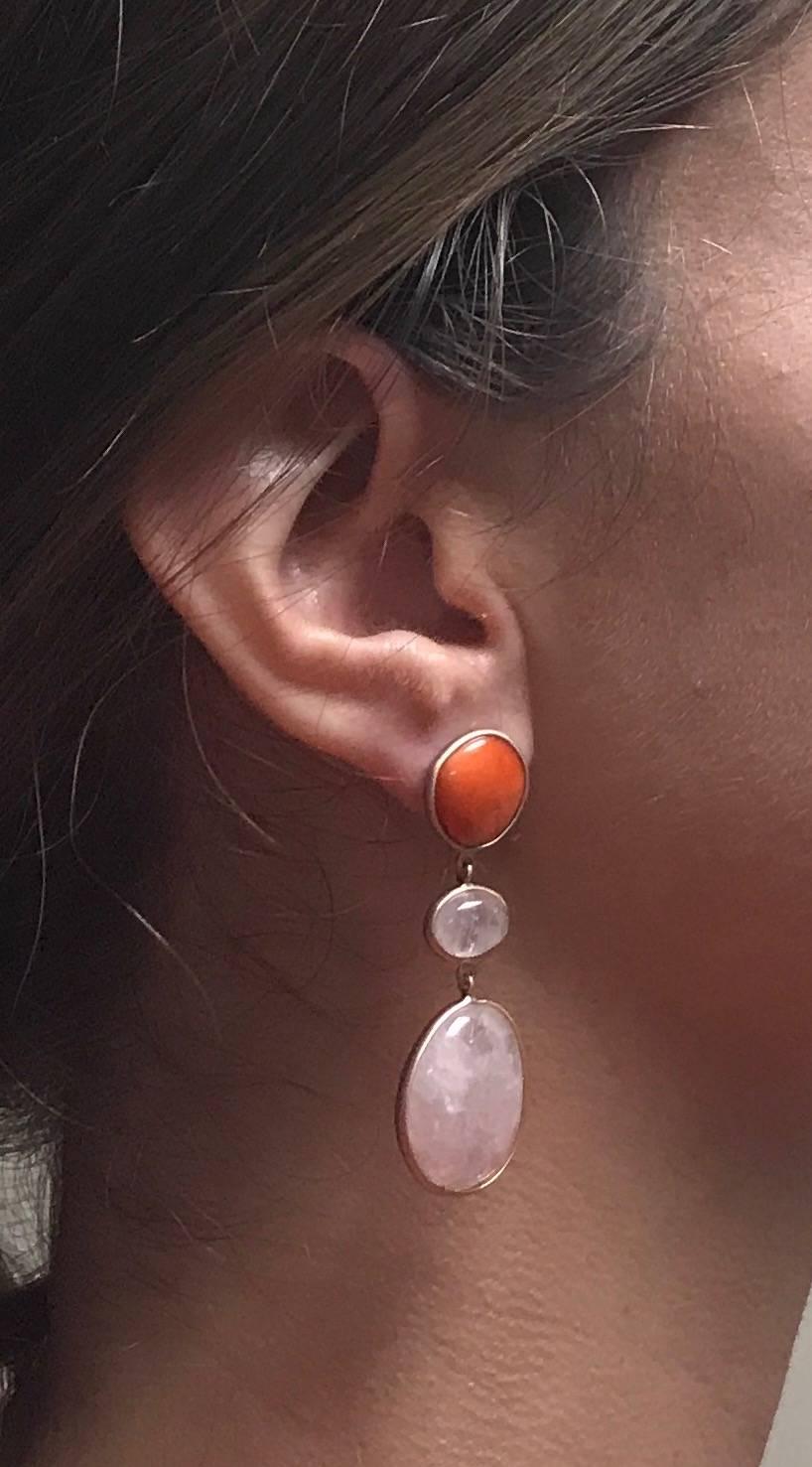 Coral and Morganite Pink Gold Earrings 1