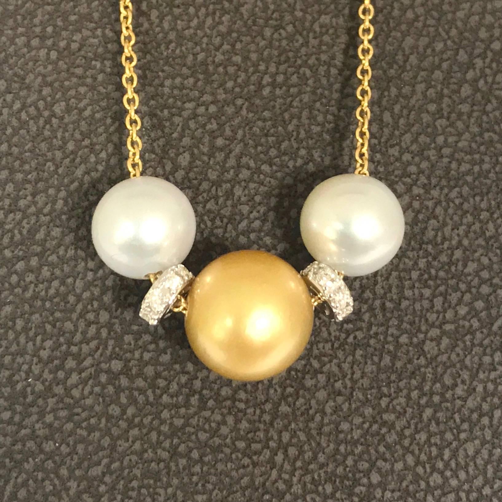 Cultured Pearls and South Sea Pearl White Diamonds Yellow Gold 2