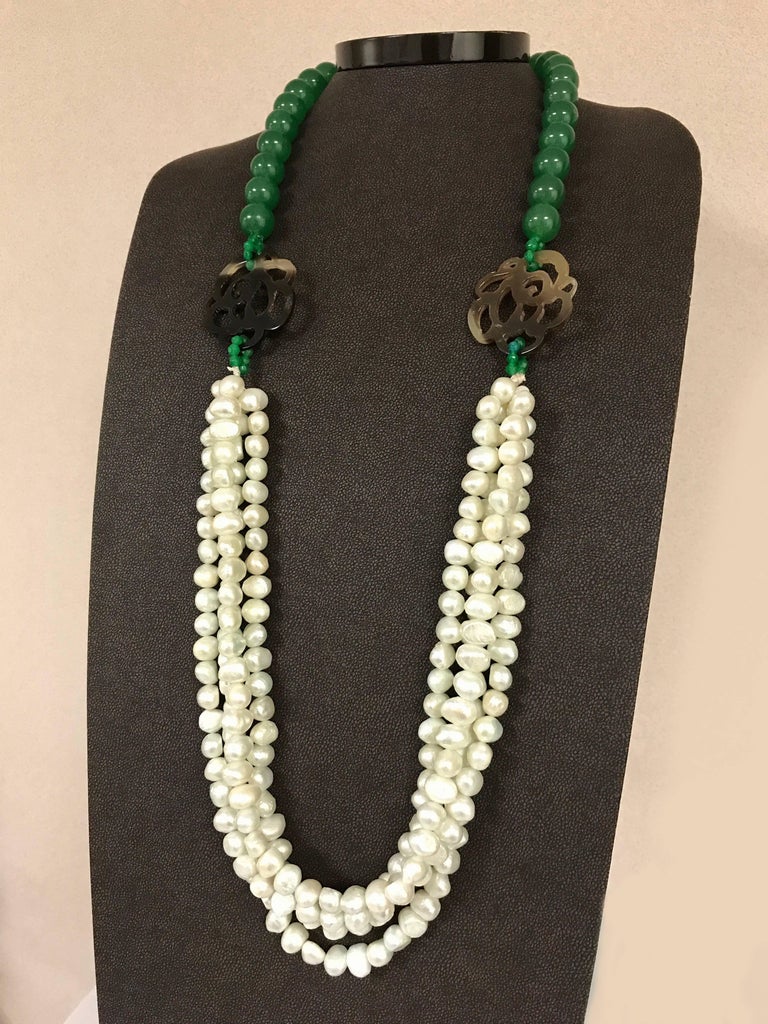 Chain Necklace with Baroque Pearl in Olive Green