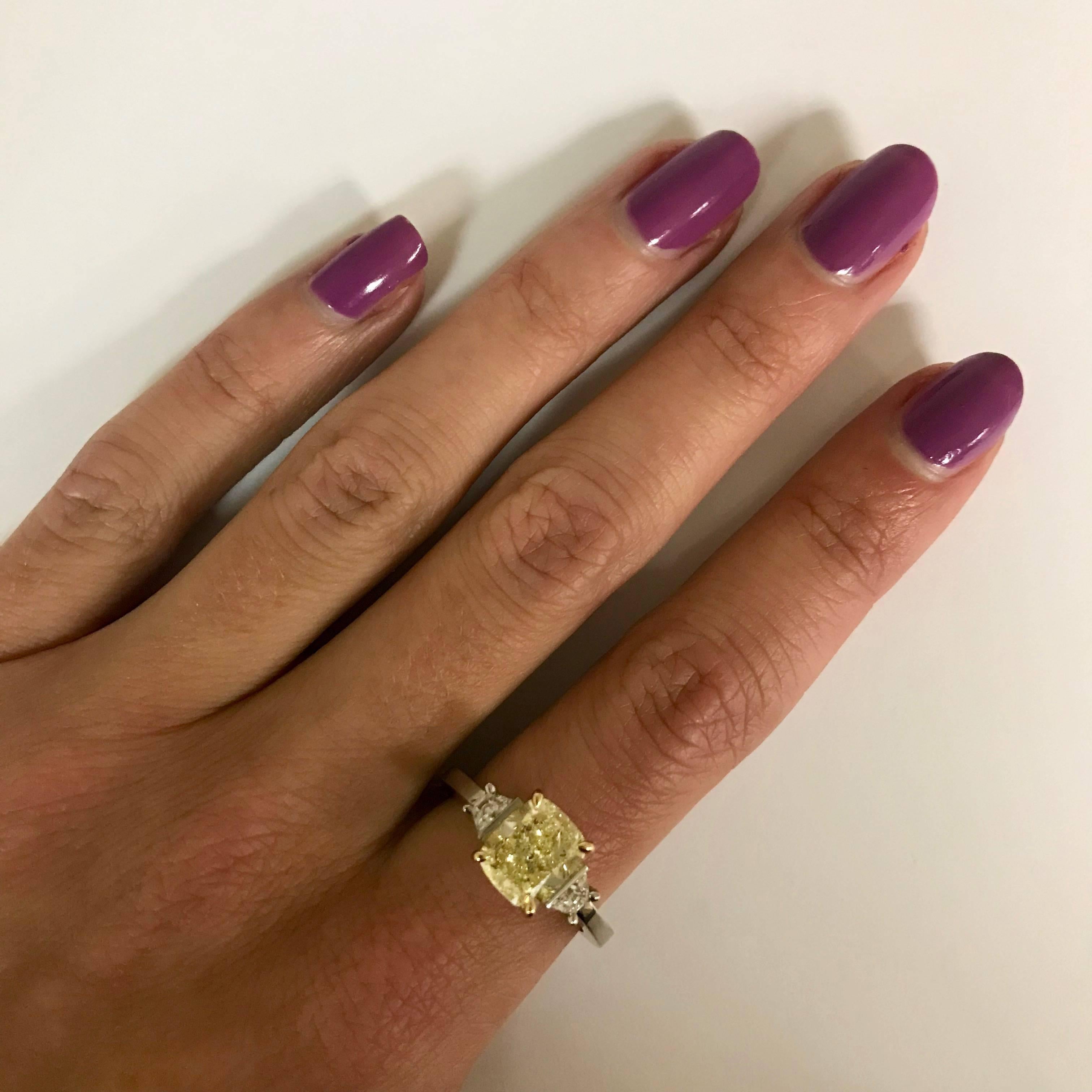 Women's Fancy Yellow Diamond 2.42 Carat GIA Certified Platinum Ring