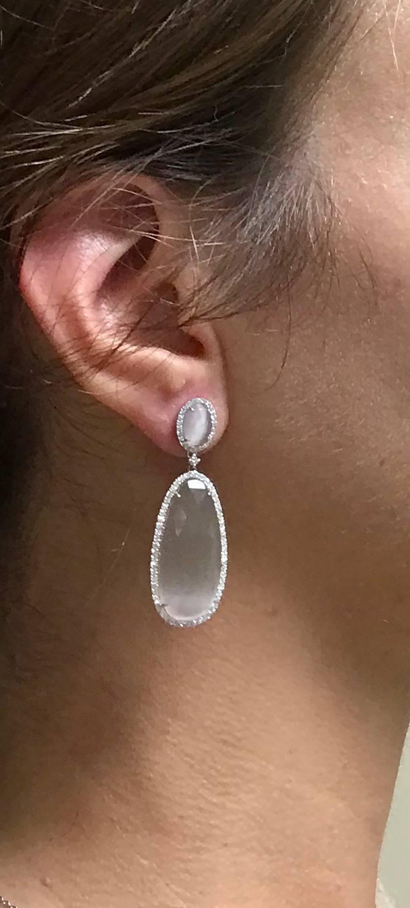 Women's Quartz and White Diamonds on White Gold Chandelier Earrings