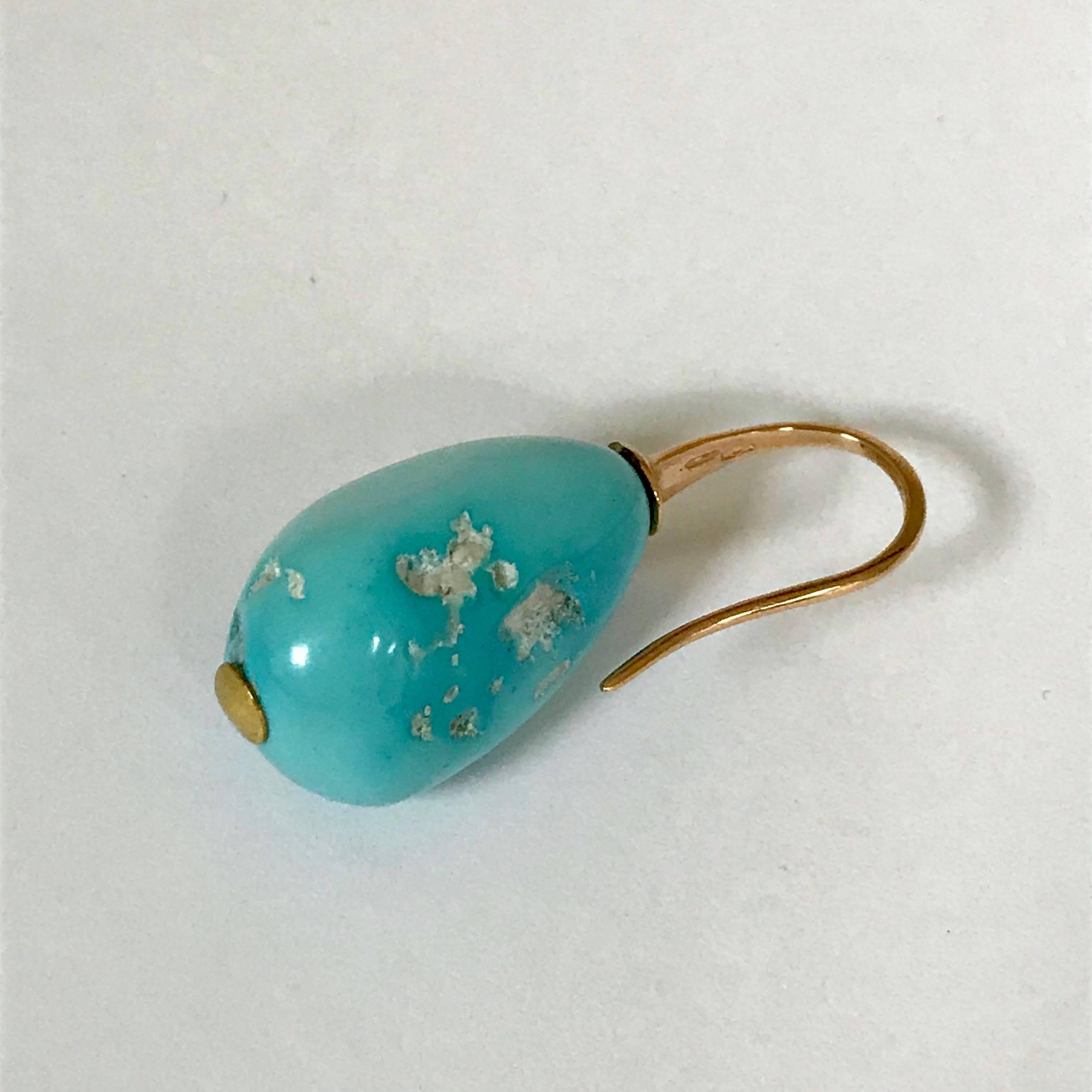 Natural Turquoise and Rose Gold 18 Carat Drop Earrings In New Condition In Vannes, FR