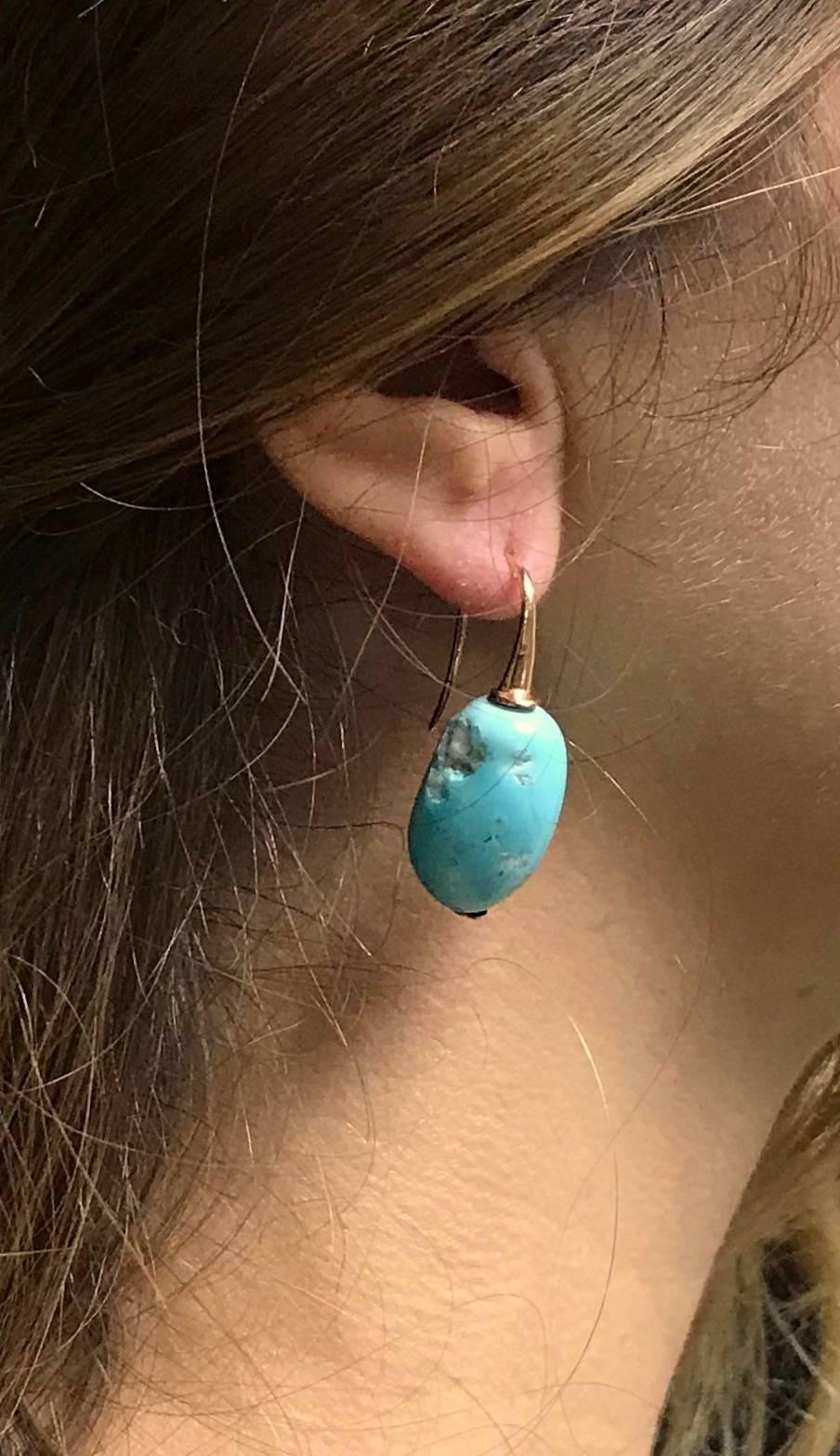 Natural Turquoise and Rose Gold 18 Carat Drop Earrings 1