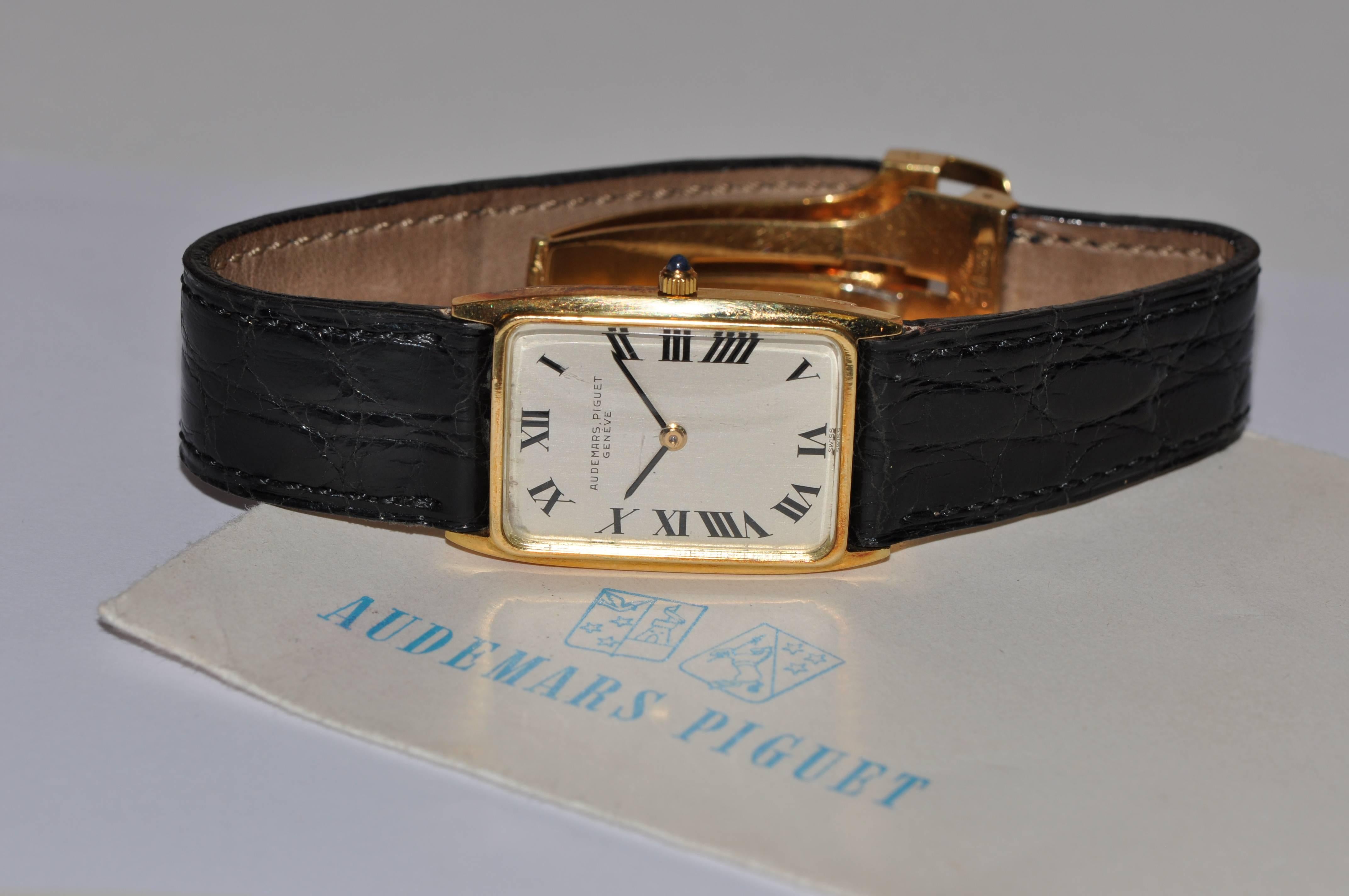 Women's or Men's Audemars Piguet Yellow Gold Rectangular Wristwatch, circa 1970
