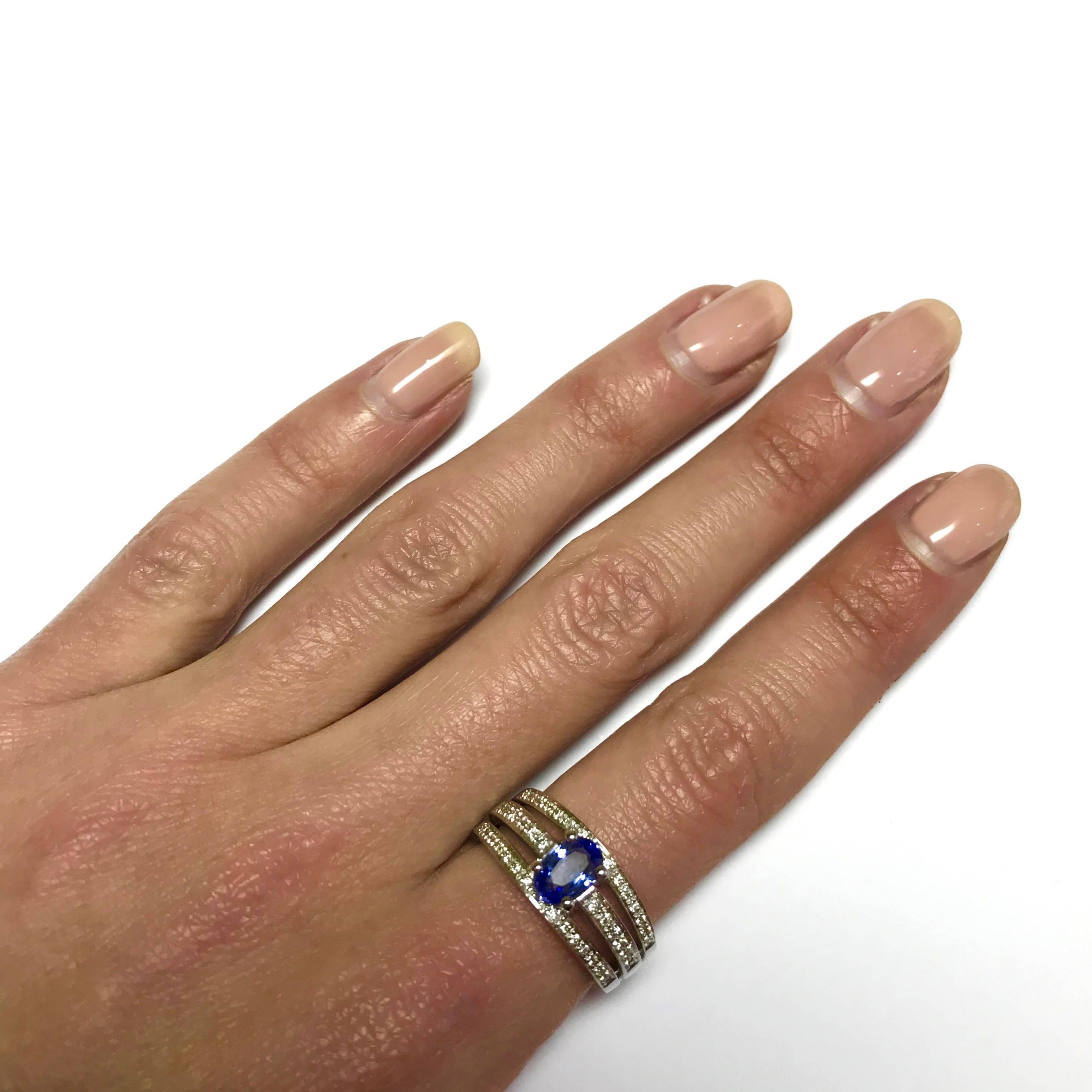 Women's Sapphire and White Diamonds White Gold Engagement Ring