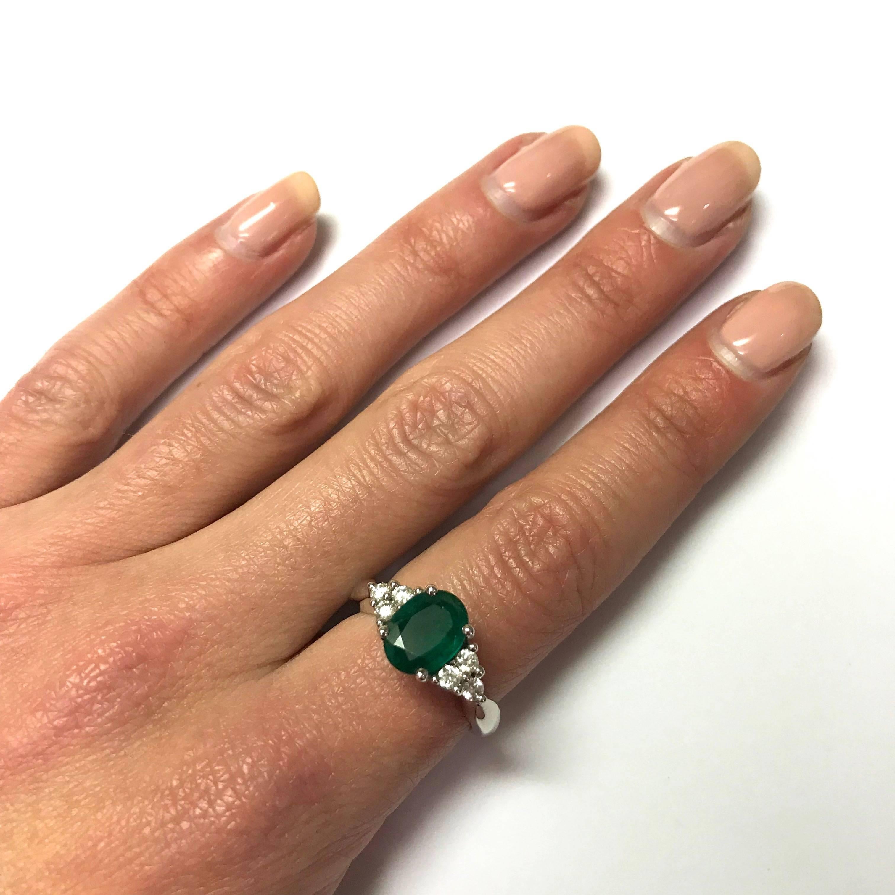 Emerald and White Diamonds White Gold Engagement Ring 1