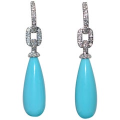 Turquoises and Diamonds White Gold Chandelier Earrings