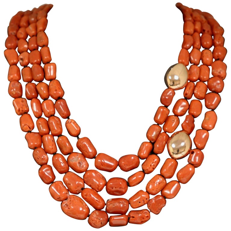 Coral and Rose Gold Pearls Bakelite Clasp Beaded Necklace at 1stDibs