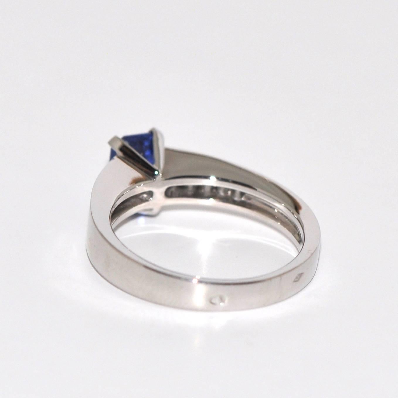 Baguette Cut Blue Sapphire Emerald Size , White Diamonds , White Gold Ring