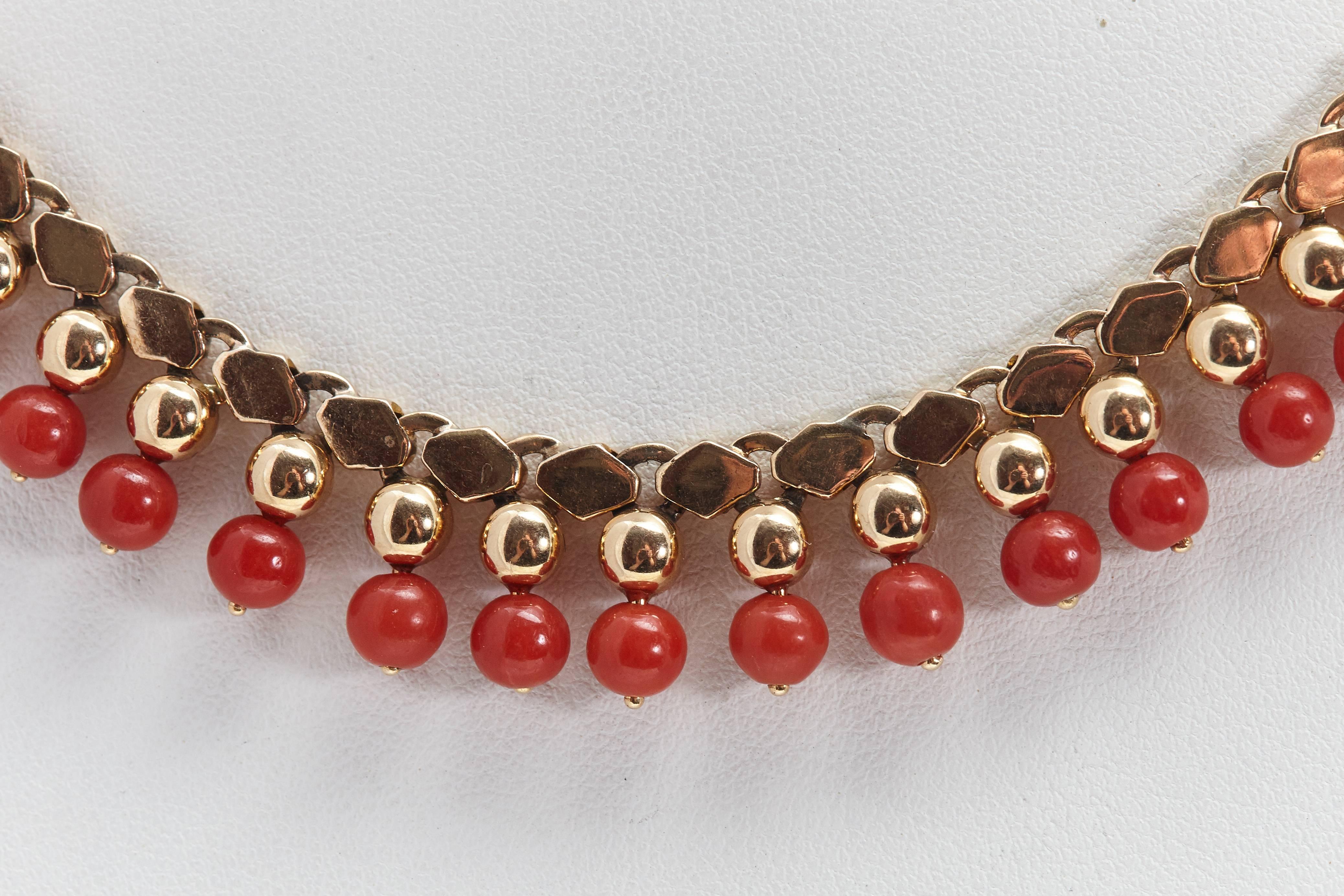 Modern Coral and Gold Necklace For Sale
