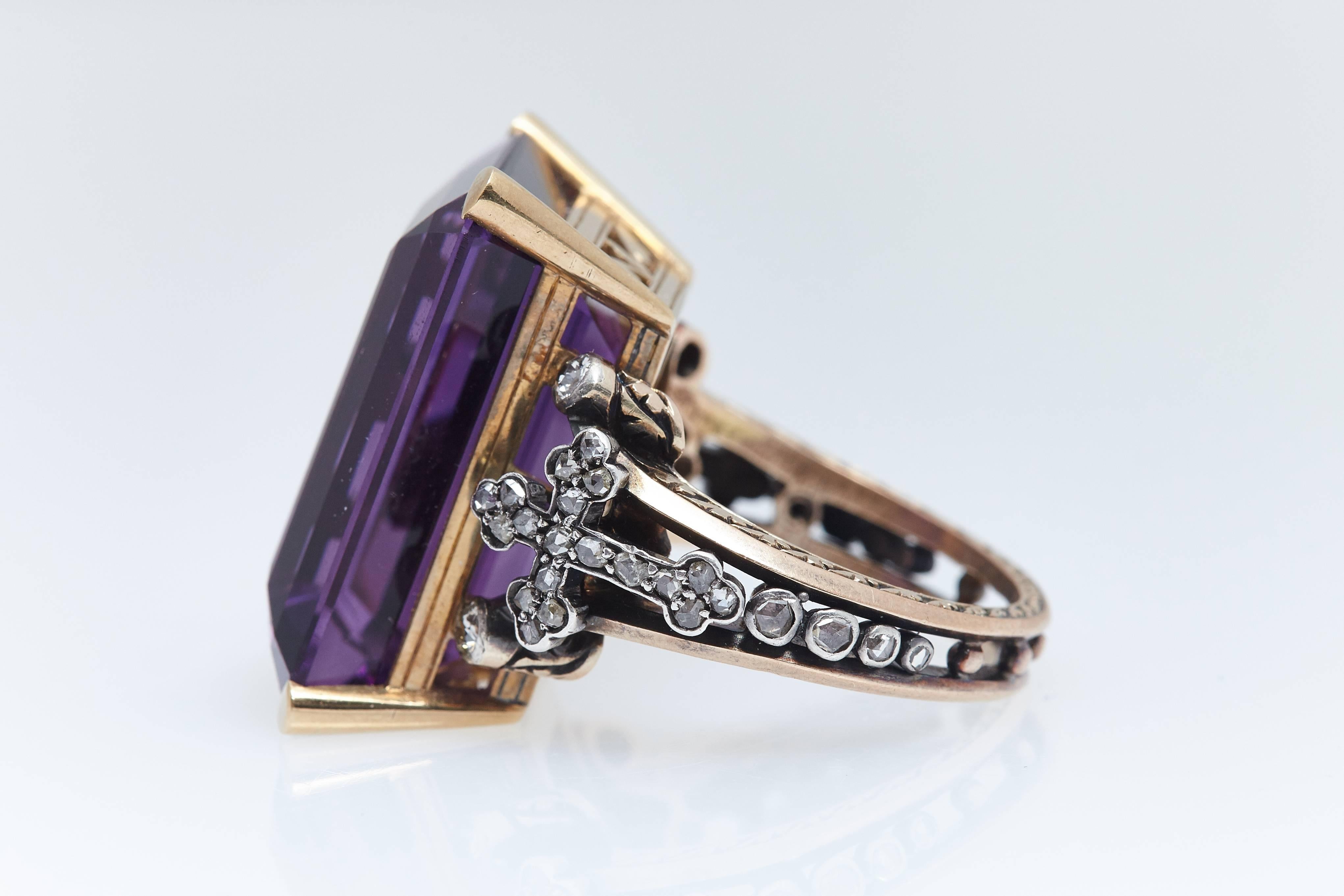 Women's or Men's Amethyst Bishops Gold and Diamond Ring