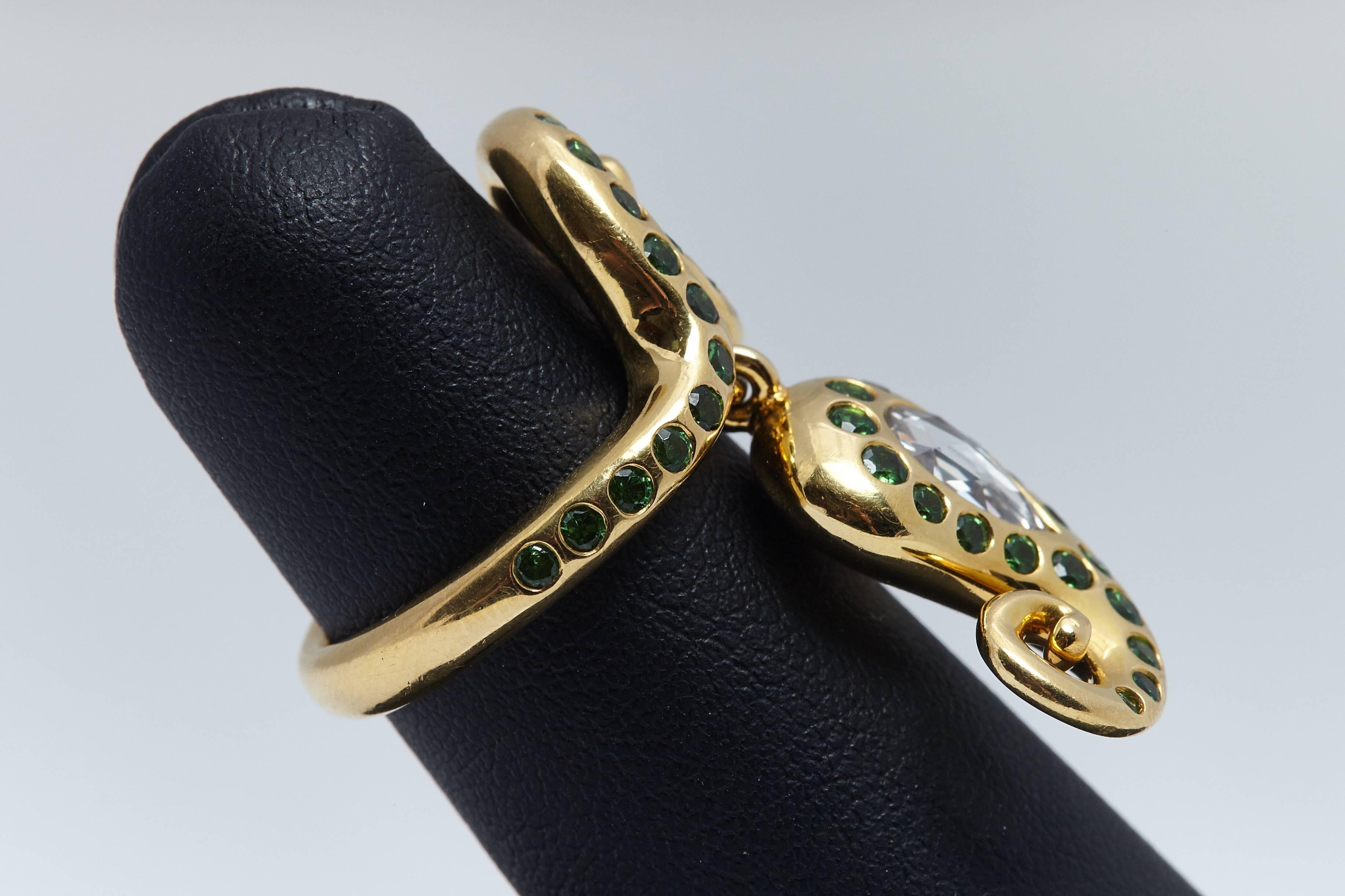 Modern Prince Dimitri Pear Shaped Diamond Garnet Gold Ring For Sale