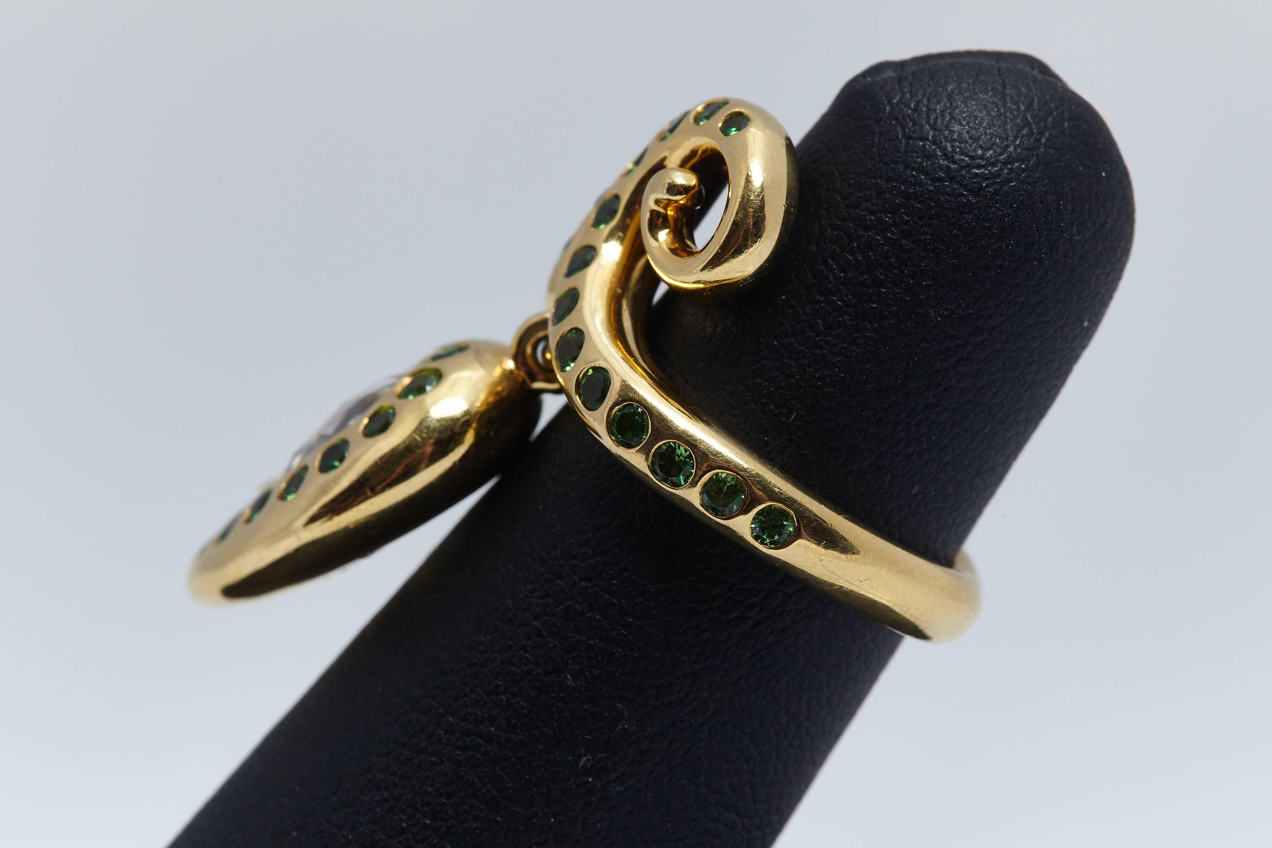 Rose Cut Prince Dimitri Pear Shaped Diamond Garnet Gold Ring For Sale