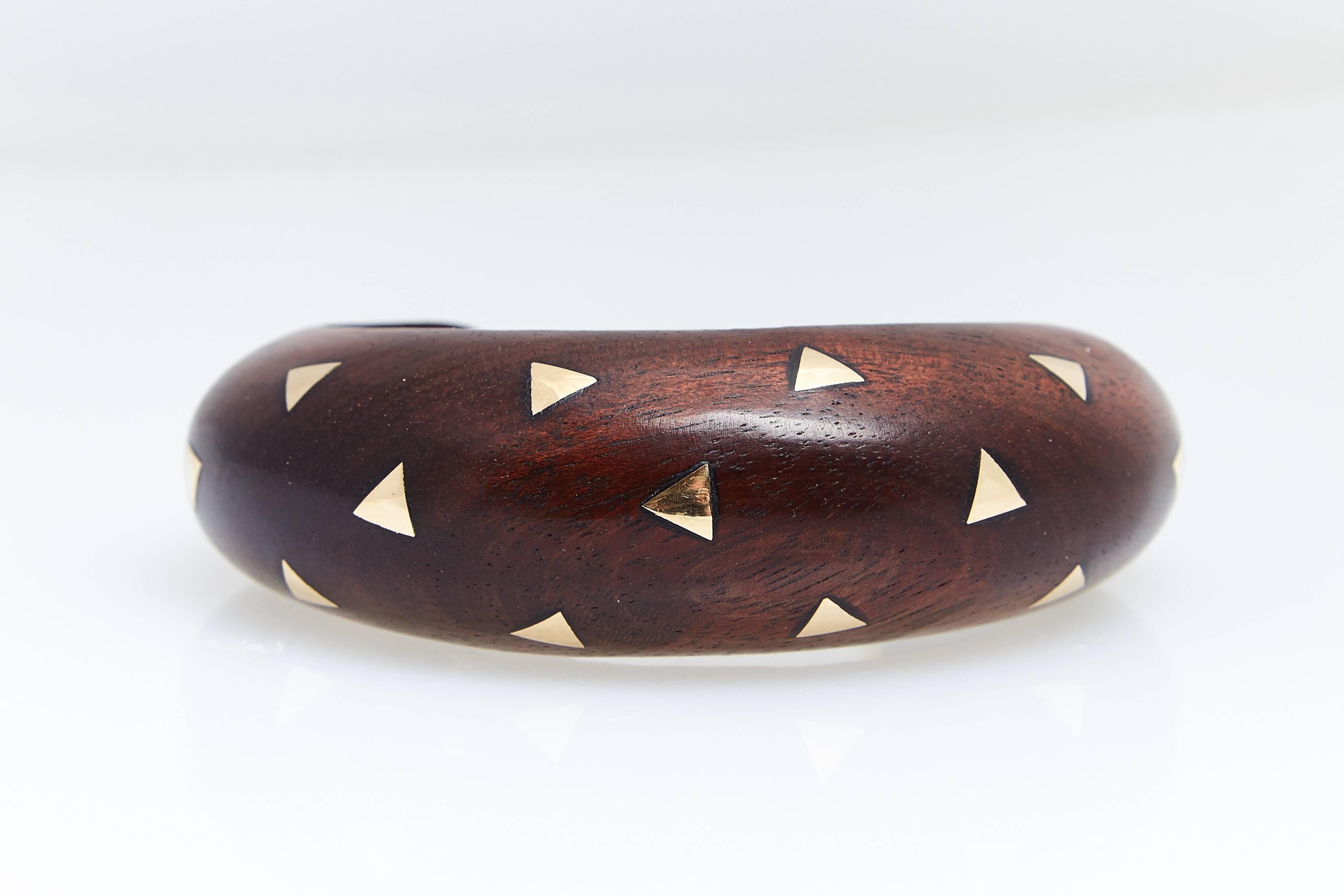 Modern Van Cleef & Arpels Rosewood Wood Gold Cuff Bracelet For Sale