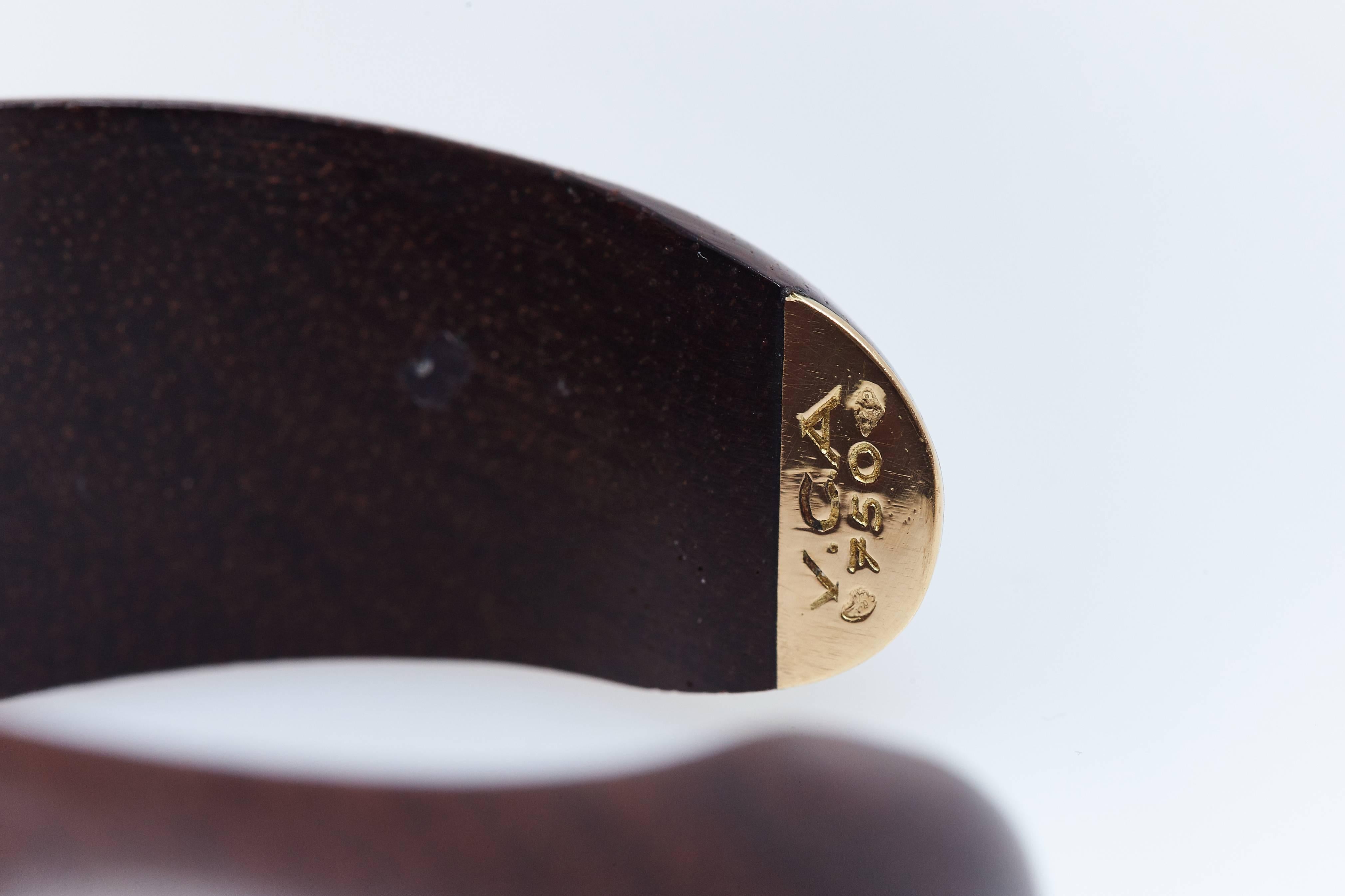 Van Cleef & Arpels Rosewood Wood Gold Cuff Bracelet For Sale 1