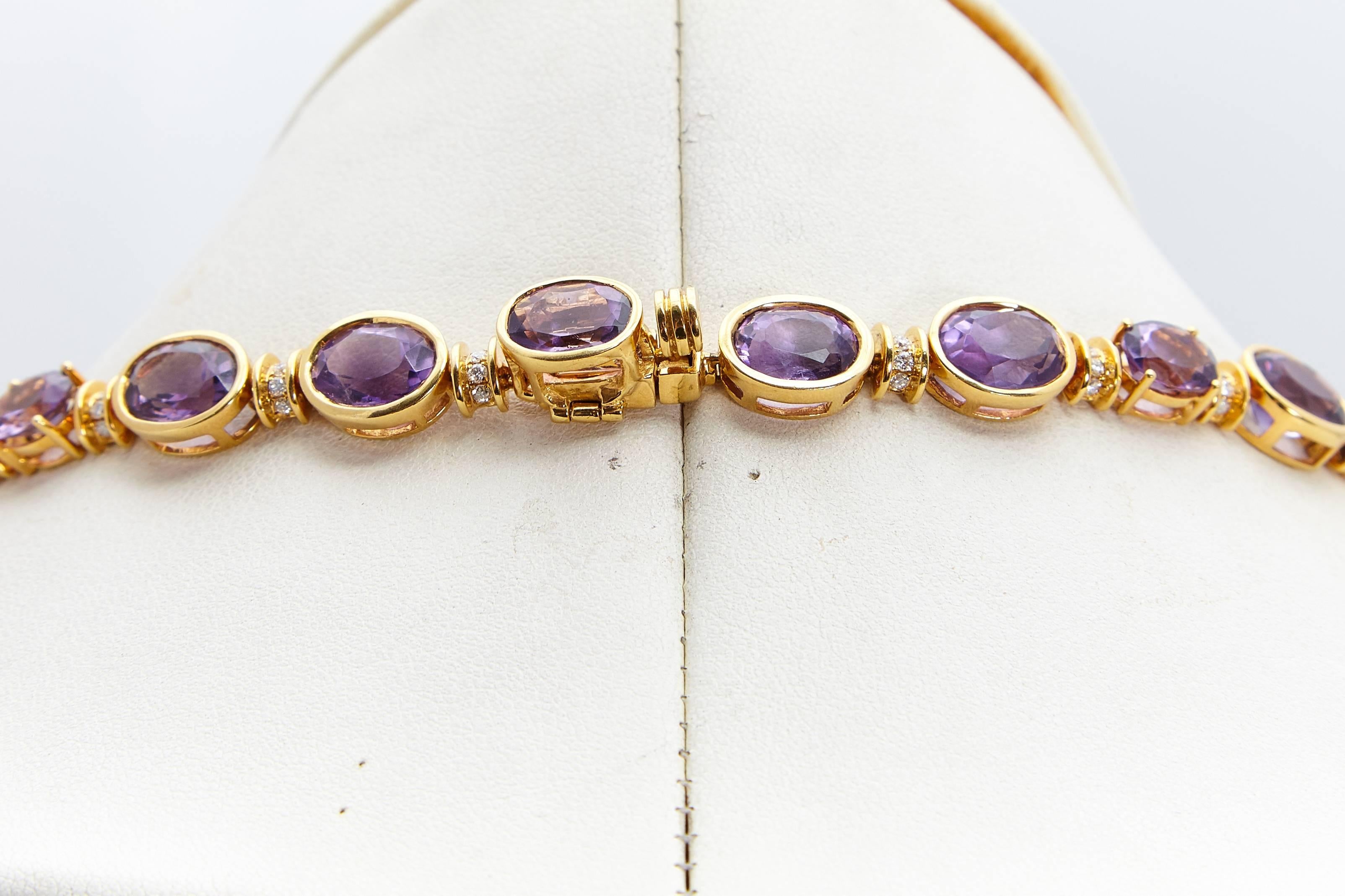 Amethyst and Diamond Gold Necklace  In New Condition For Sale In New York, NY