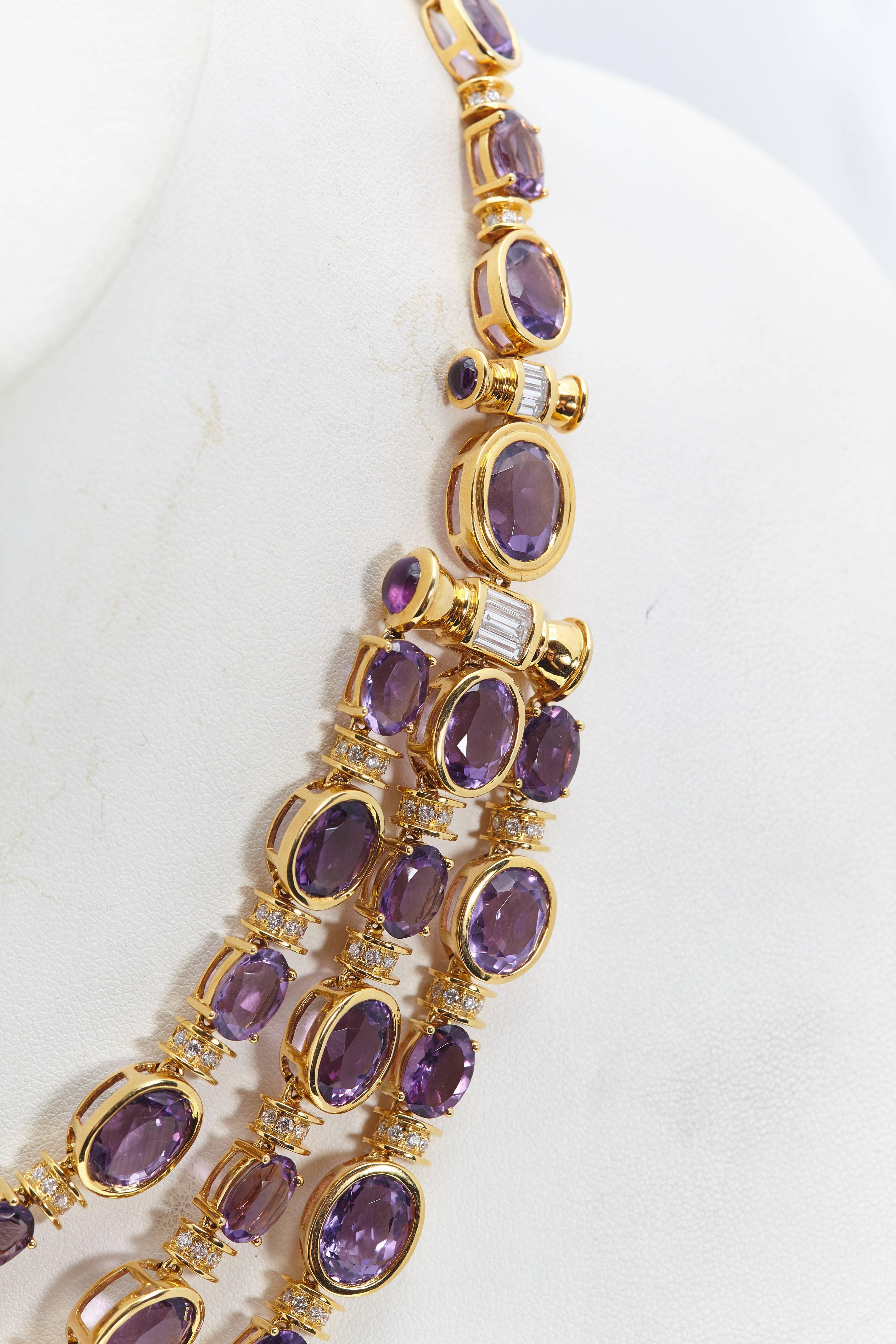 Women's Amethyst and Diamond Gold Necklace  For Sale