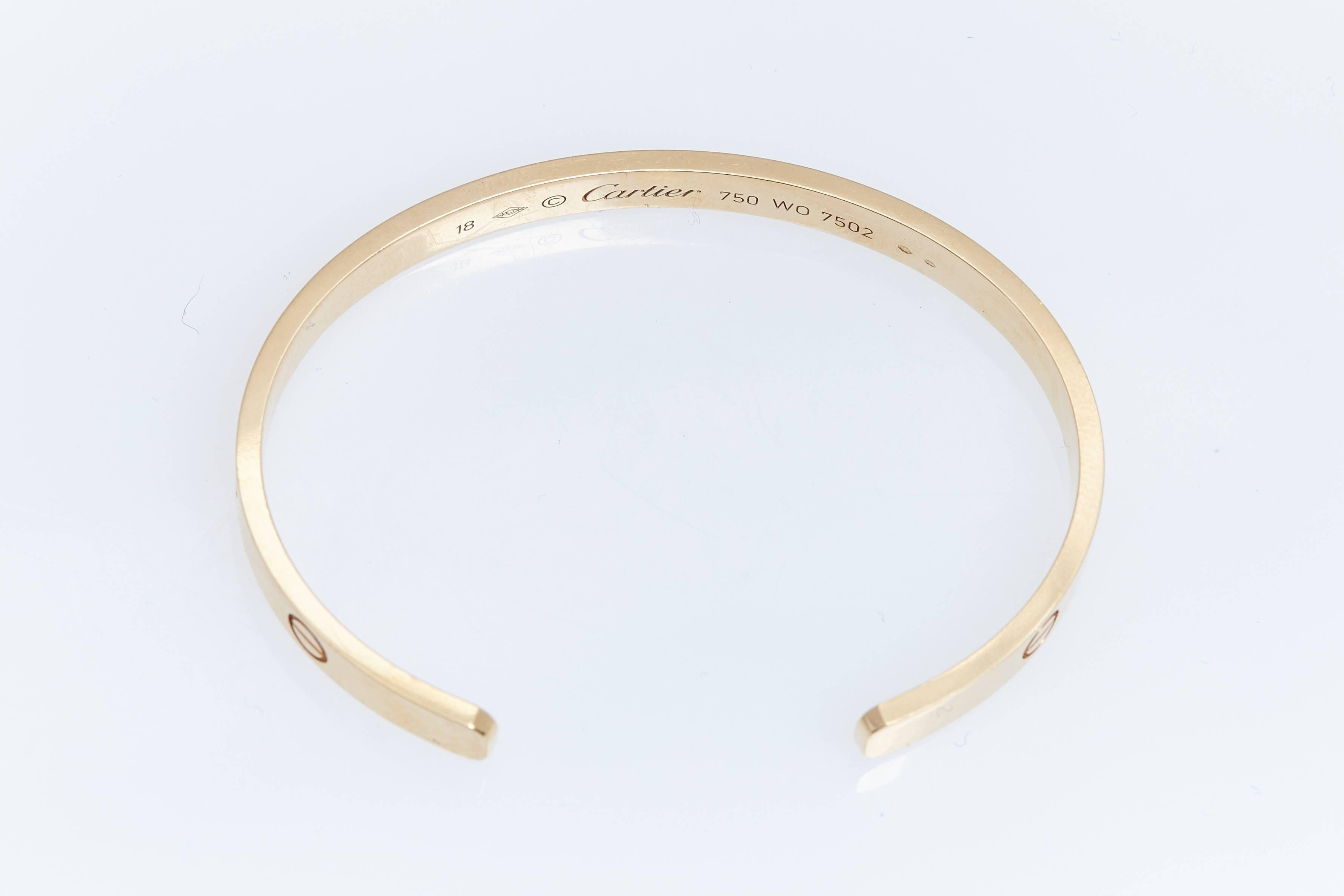 Cartier Gold Love Bangle Bracelet In New Condition In New York, NY