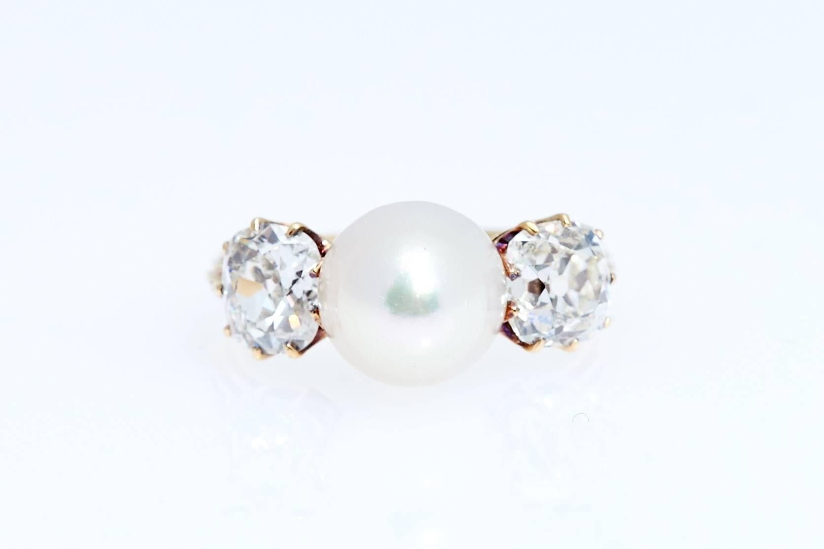 Antique Natural Pearl Diamond Gold Ring For Sale 1