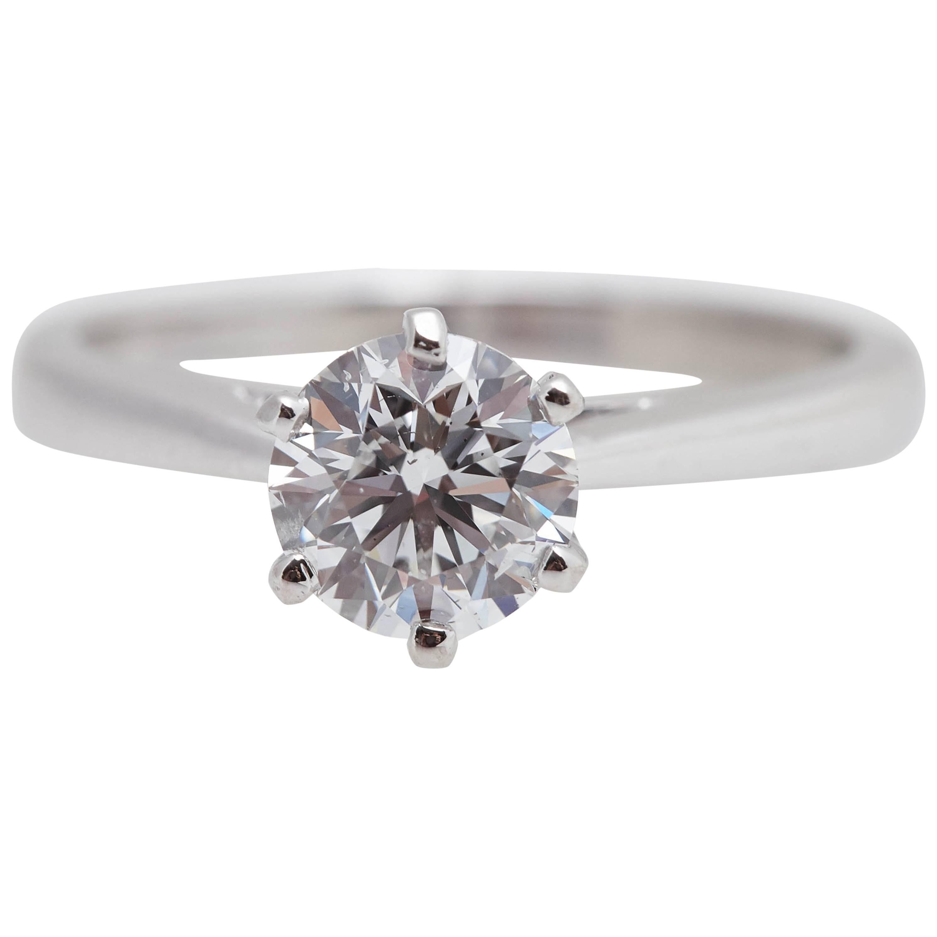 GIA D Color Internally Flawless Triple Excellent 1.14 Carat Round Platinum Ring For Sale