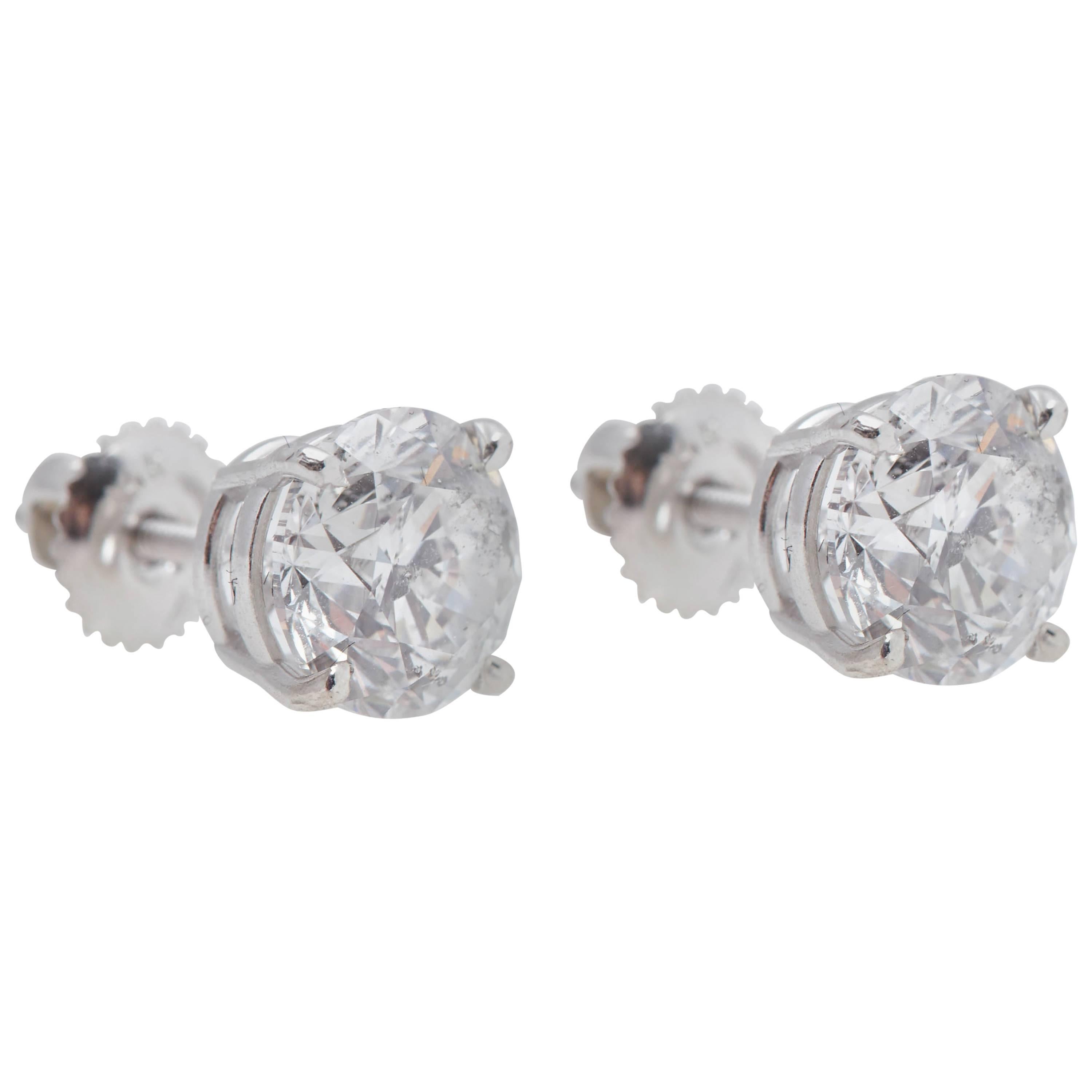 Round White Diamond Earrings 3.41 Carat White Gold EGL USA Certificates For Sale