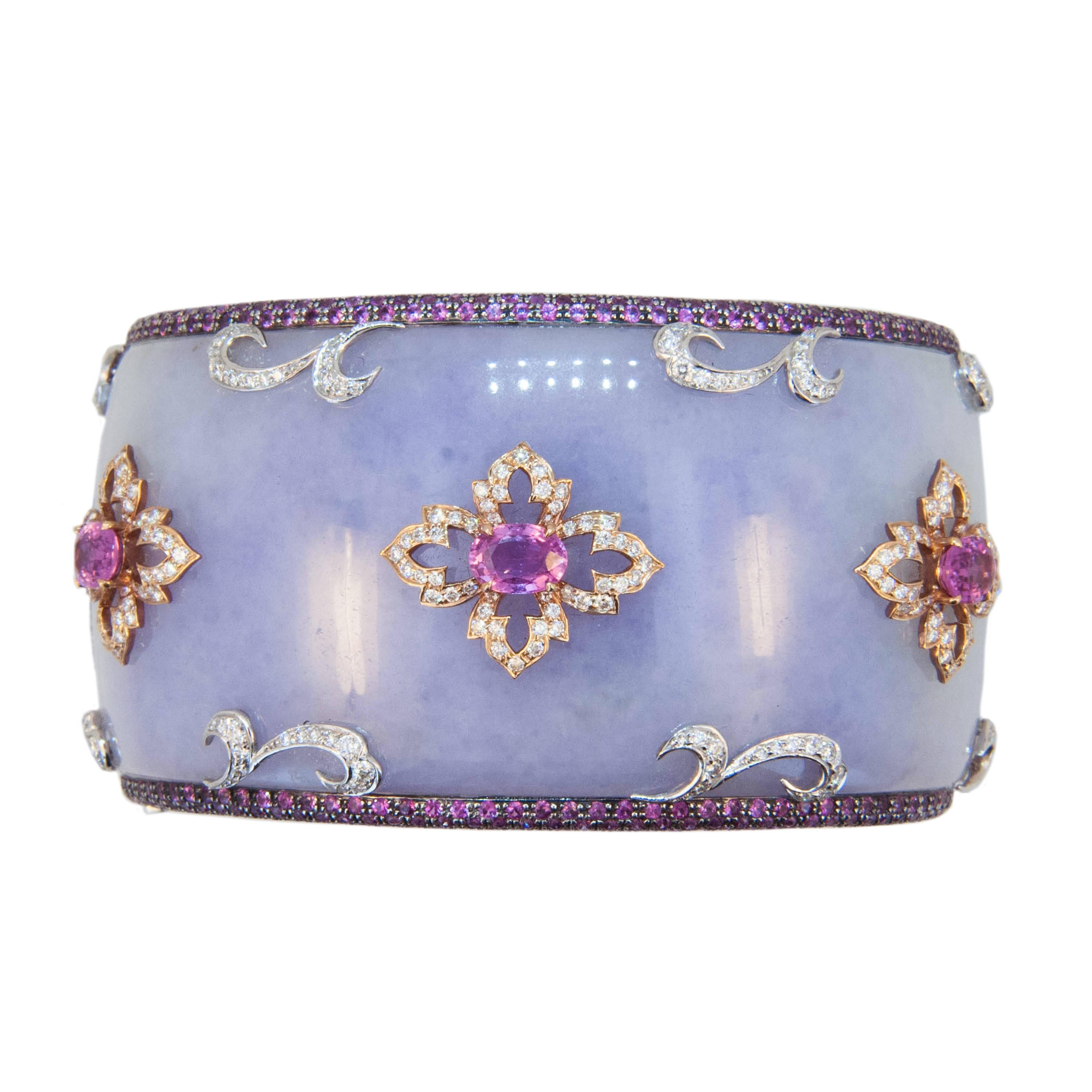 Laura Munder Lavender Jade Grenadill Wood Pink Sapphire Diamond Bangle Bracelet