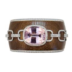 Laura Munder 57.81 Carat Kunzite Diamond and Wood White Gold Bangle Bracelet 5