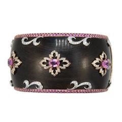 Laura Munder Wood Pink Sapphire Diamond Rose White Gold Bangle Bracelet 3