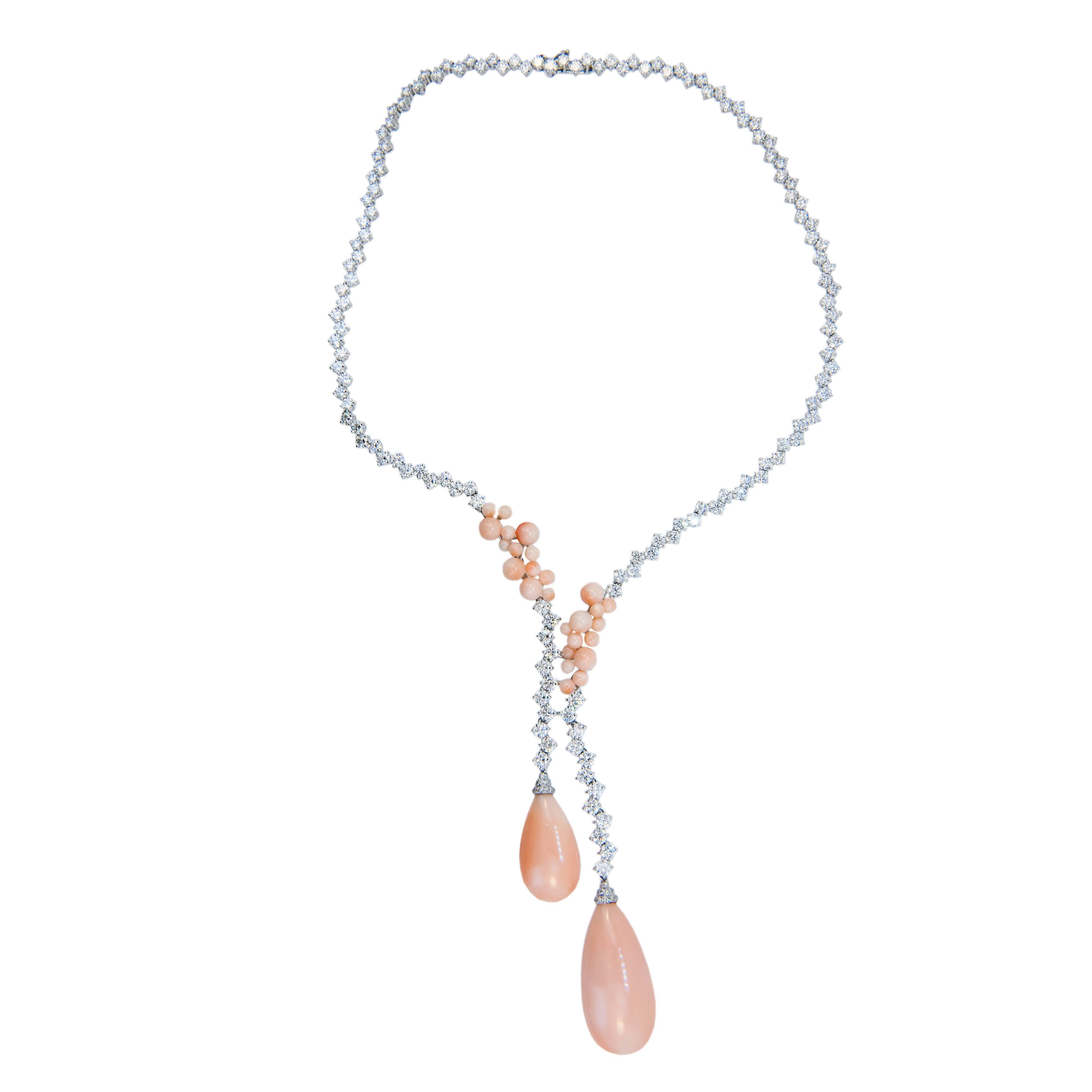 Laura Munder Coral Diamond White Gold Necklace For Sale