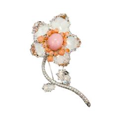 Laura Munder Pink Opal Coral Crystal and Diamond White Gold Brooch 7