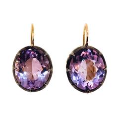 Laura Munder Amethyst Yellow Gold and Sterling Silver Leverback Earrings